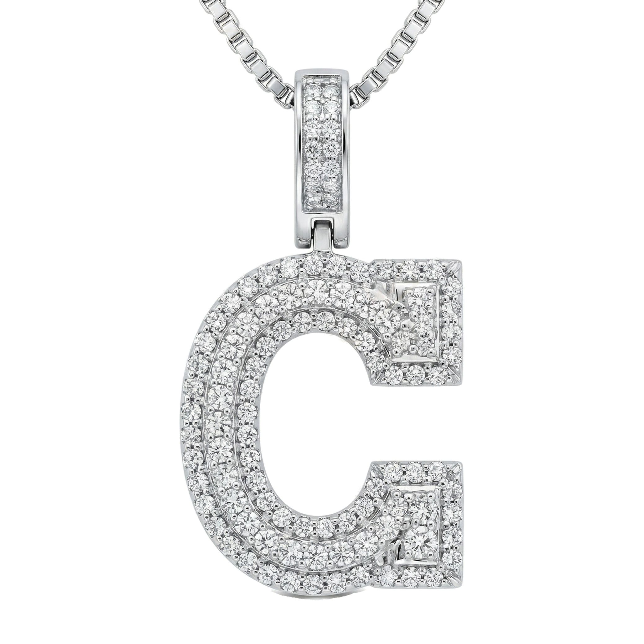 0.85 Ct EF VS Lab Grown Diamond C Micropave Varsity Initial Pendant in 10k White Gold 703053