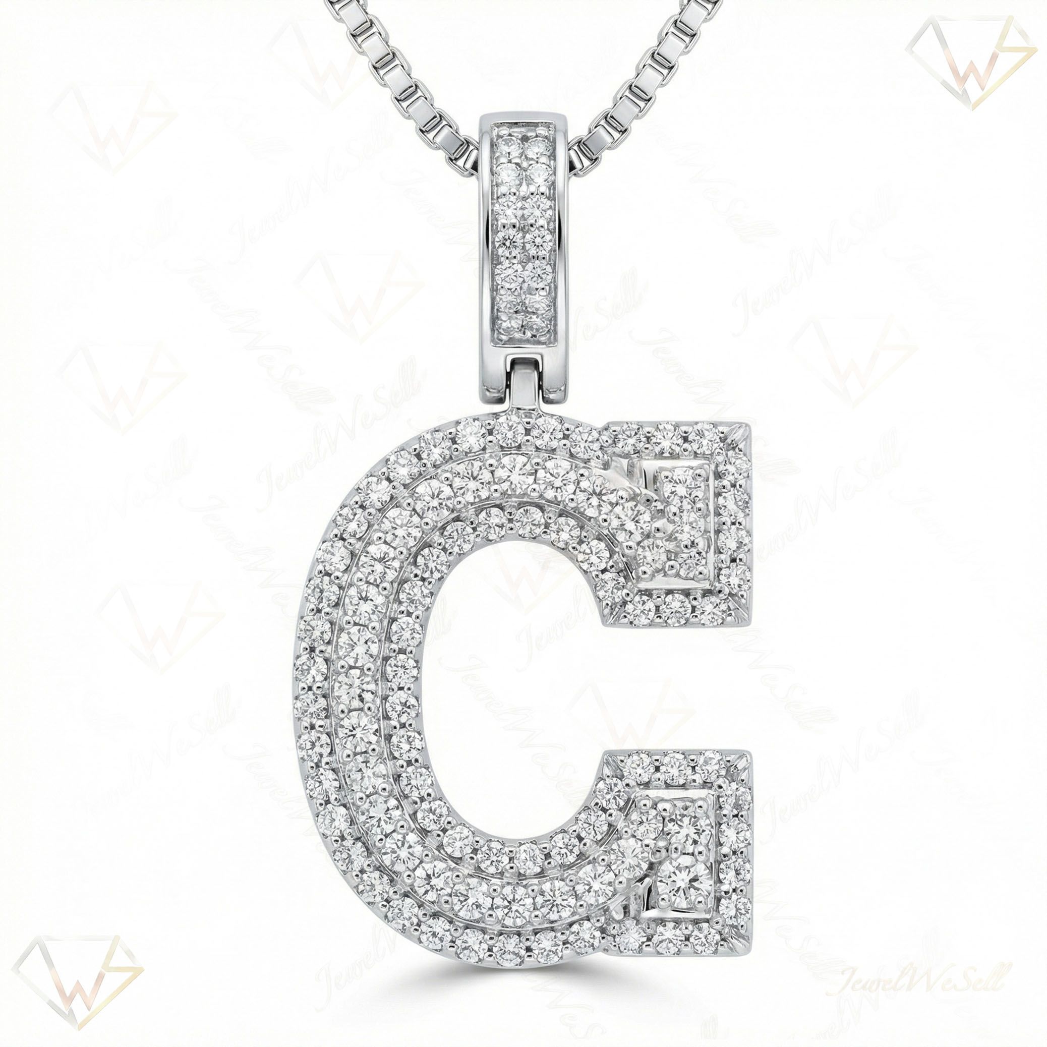 0.85 Ct EF VS Lab Grown Diamond C Micropave Varsity Initial Pendant in 14k White Gold 703053