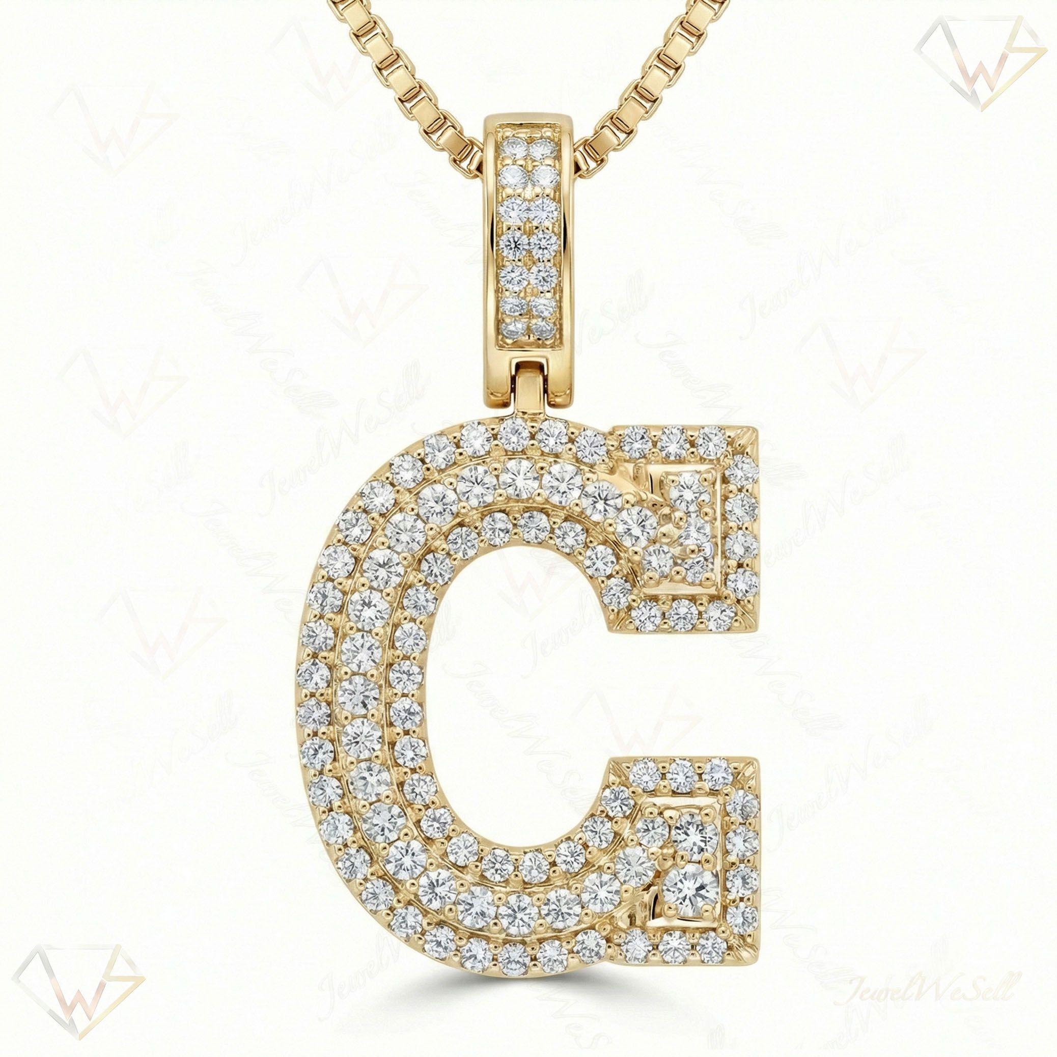 0.85 Ct EF VS Lab Grown Diamond C Micropave Varsity Initial Pendant in 10k Yellow Gold 703053