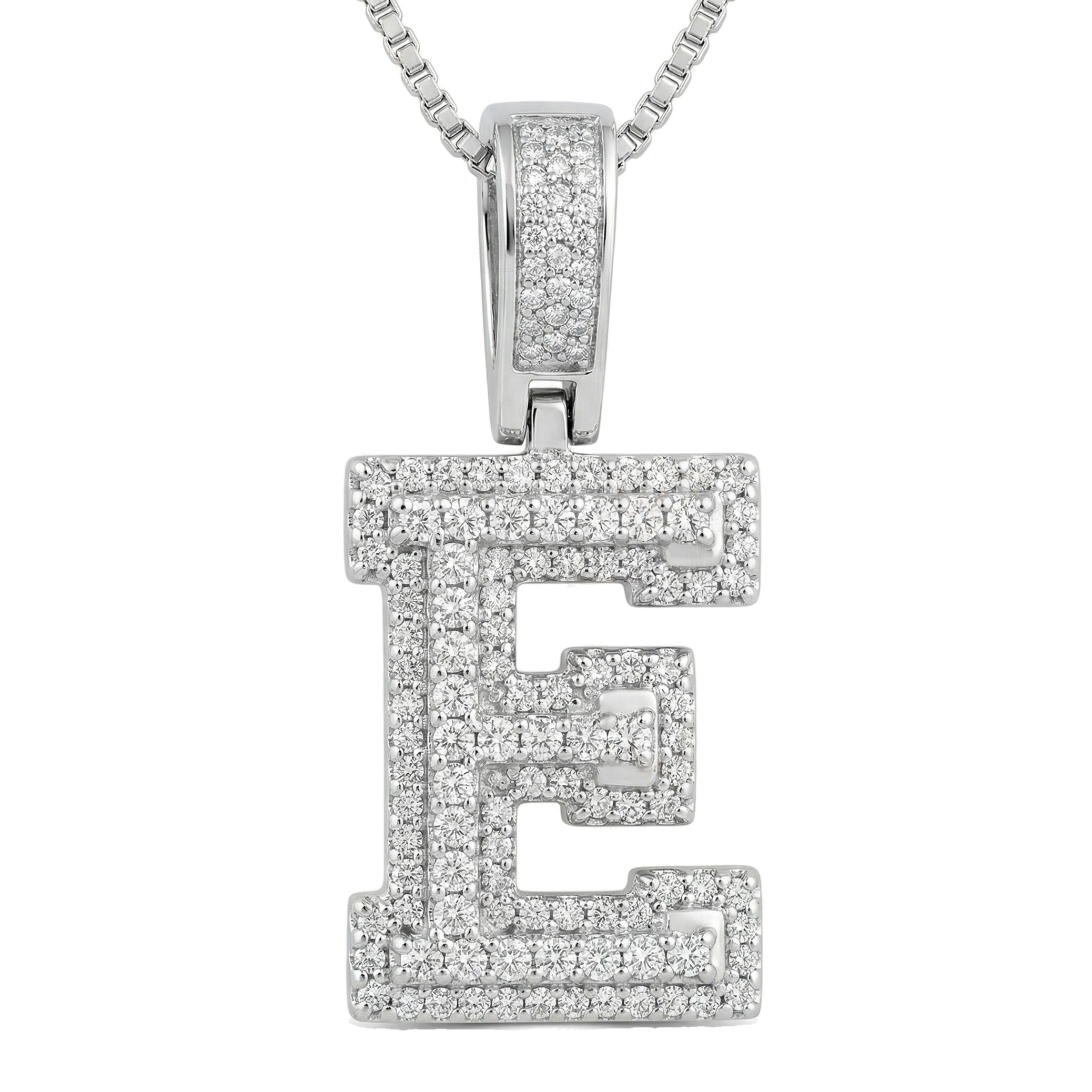 0.90 Ct EF VS Lab Grown Diamond E Micropave Varsity Initial Pendant in 10k White Gold 703055