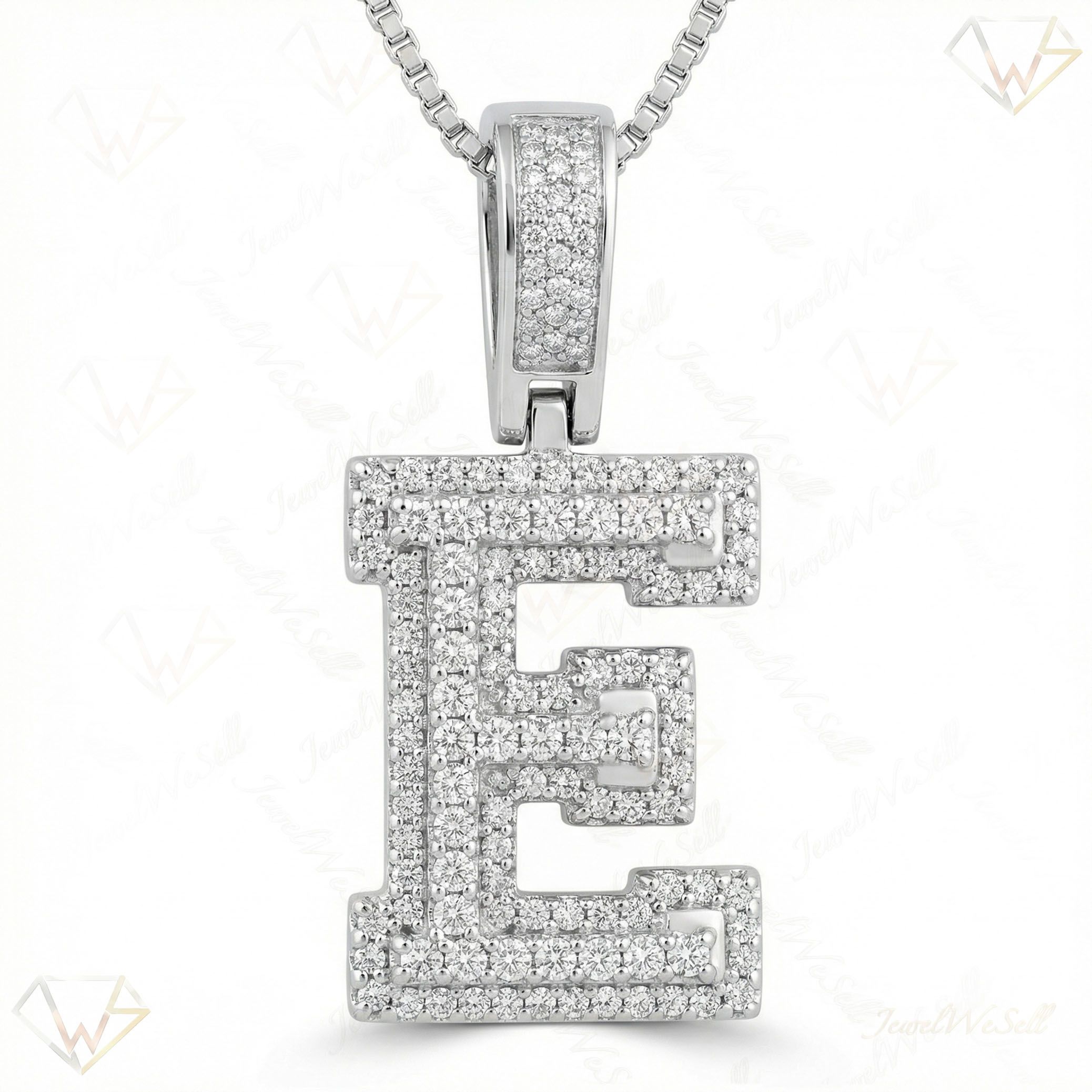 0.90 Ct EF VS Lab Grown Diamond E Micropave Varsity Initial Pendant in 14k White Gold 703055
