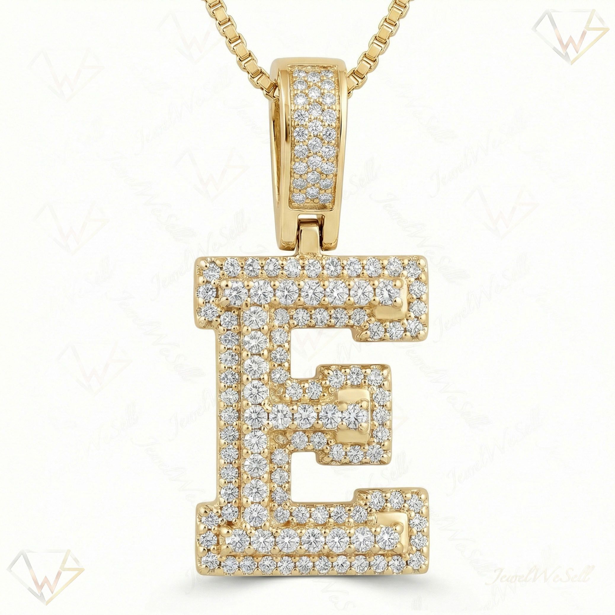 0.90 Ct EF VS Lab Grown Diamond E Micropave Varsity Initial Pendant in 10k Yellow Gold 703055