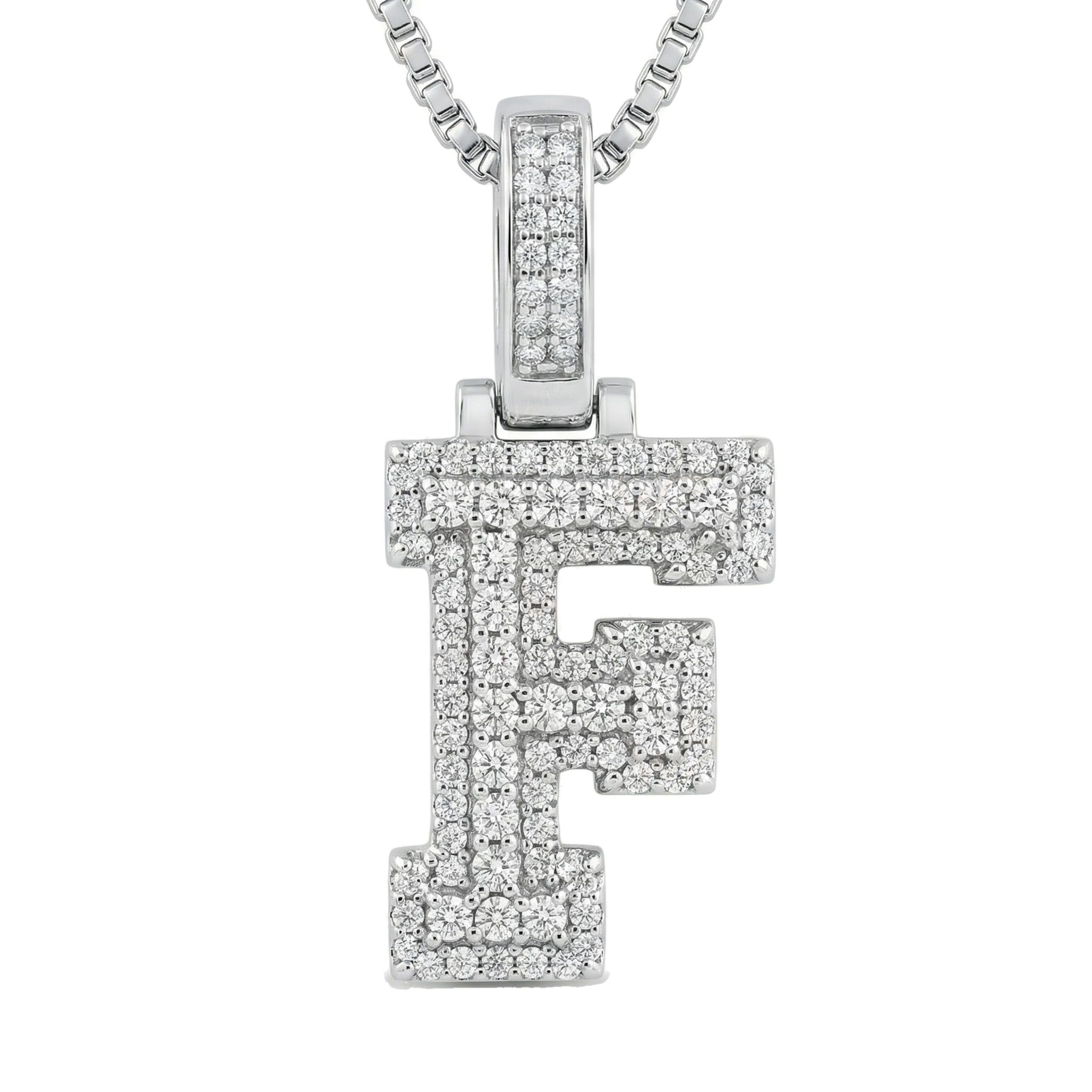 0.80 Ct EF VS Moissanite F Micropave Varsity Initial Pendant in 925 Sterling Silver 703056