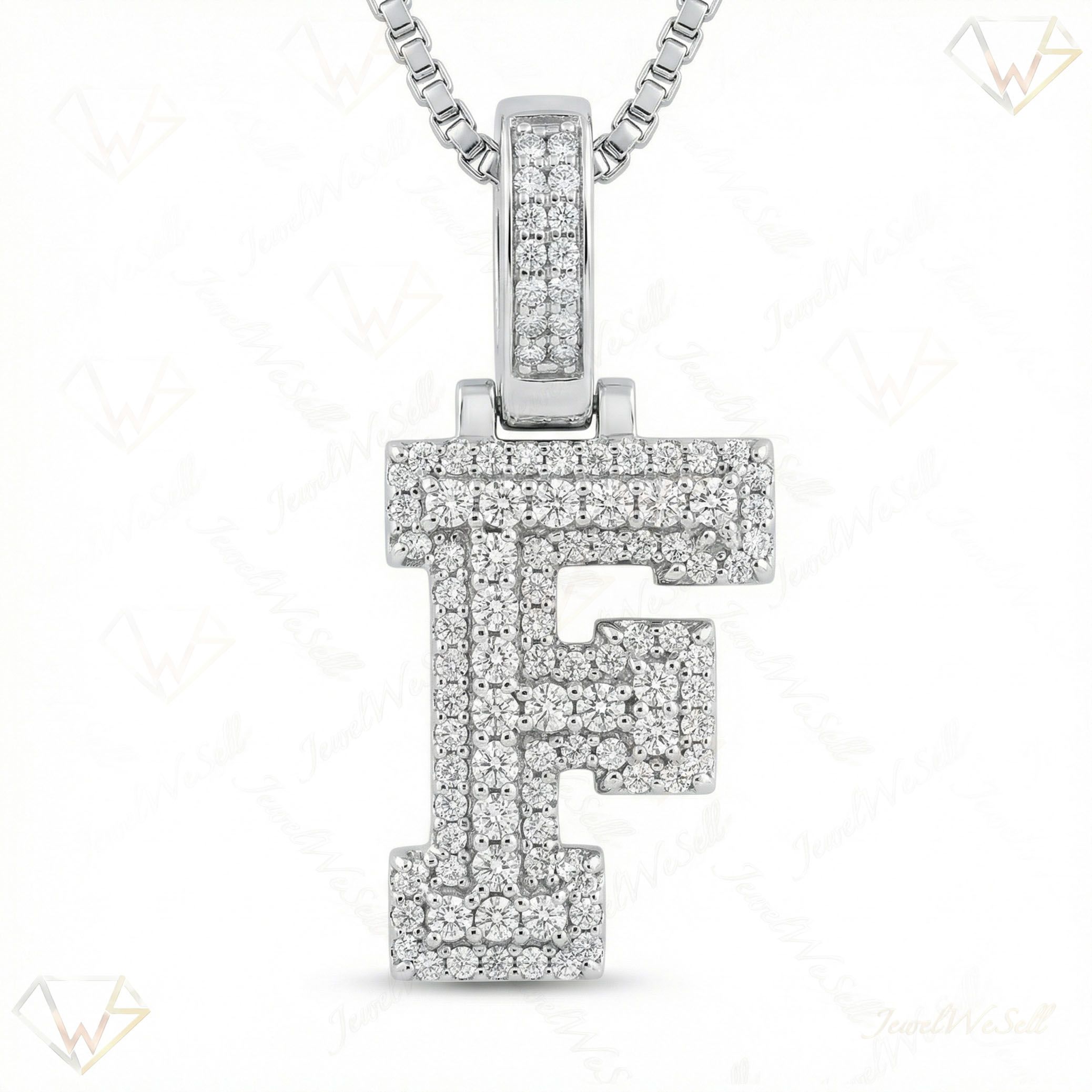 0.80 Ct EF VS Lab Grown Diamond F Micropave Varsity Initial Pendant in 14k White Gold 703056