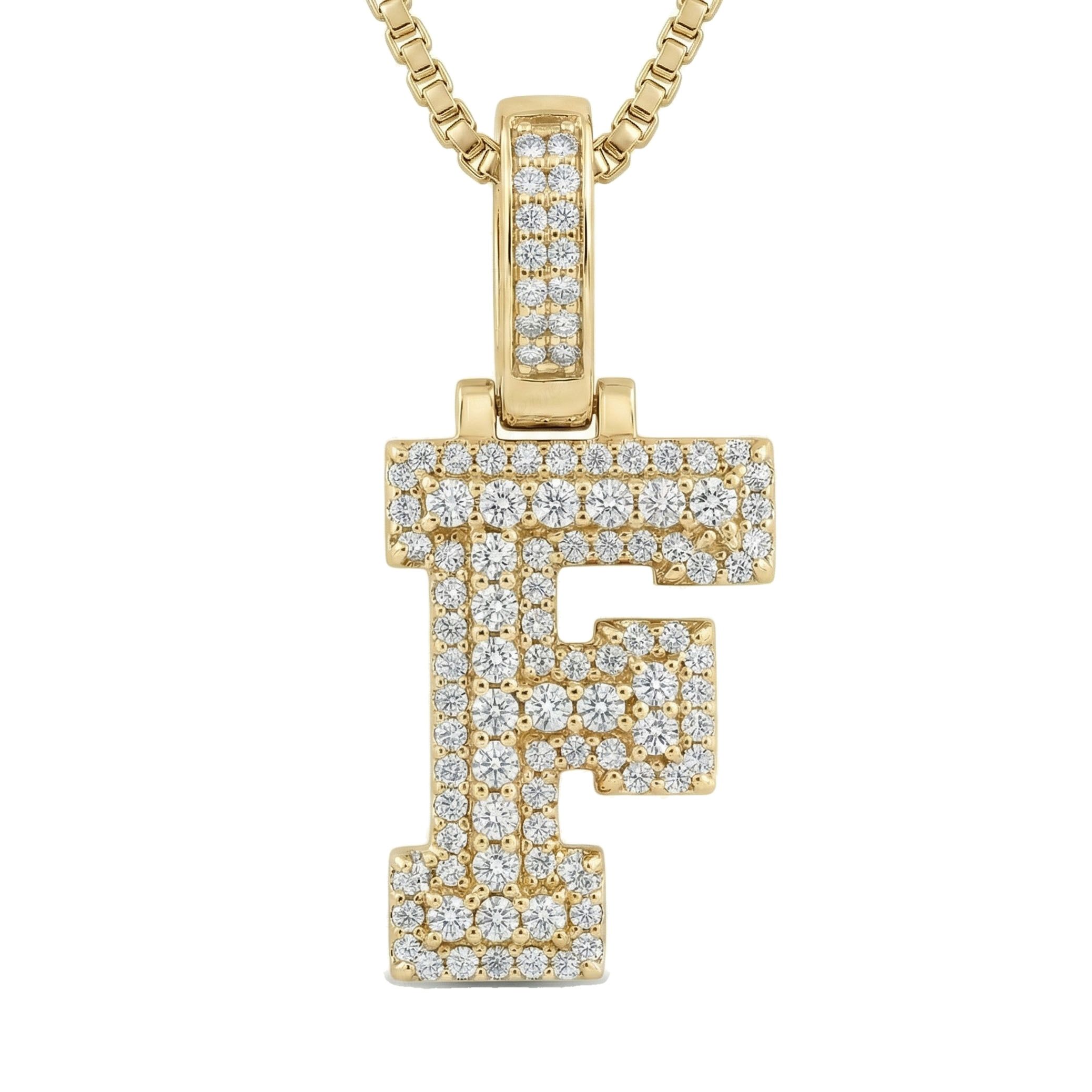 0.80 Ct EF VS Lab Grown Diamond F Micropave Varsity Initial Pendant in 10k Yellow Gold 703056