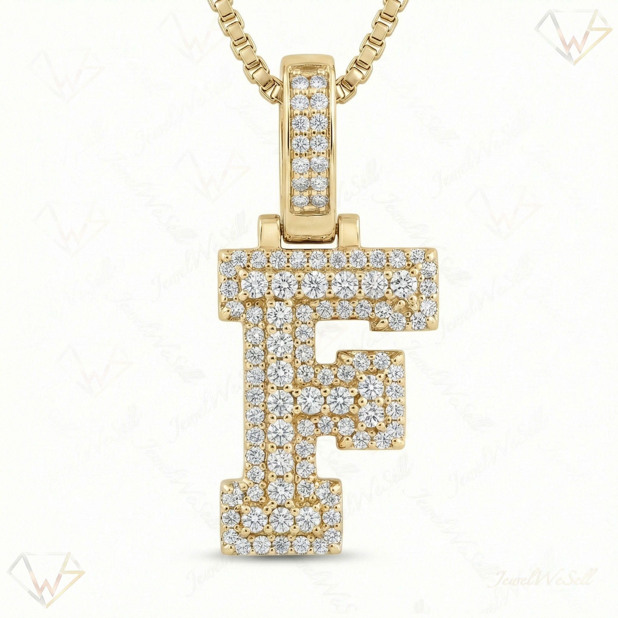 0.80 Ct EF VS Lab Grown Diamond F Micropave Varsity Initial Pendant in 14k Yellow Gold 703056