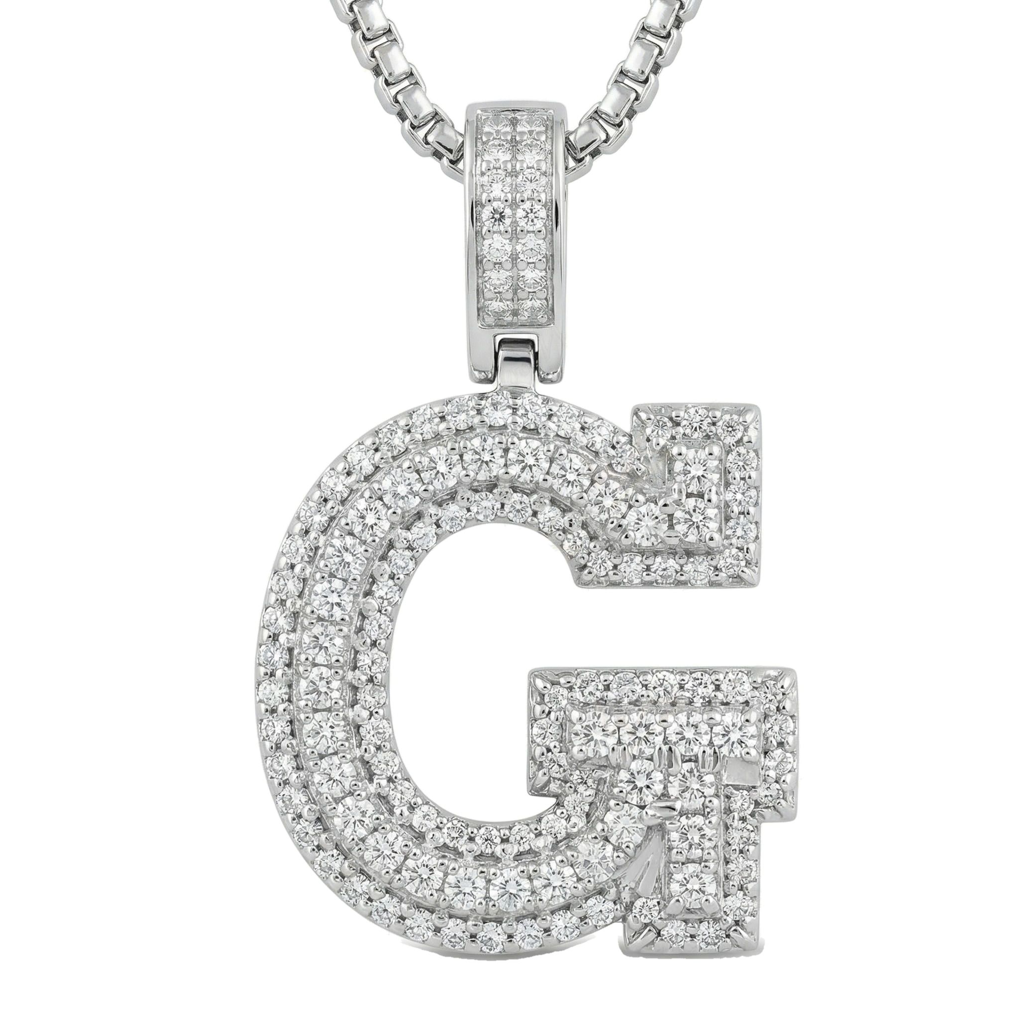 1.00 Ct EF VS Moissanite G Micropave Varsity Initial Pendant in 925 Sterling Silver 703057