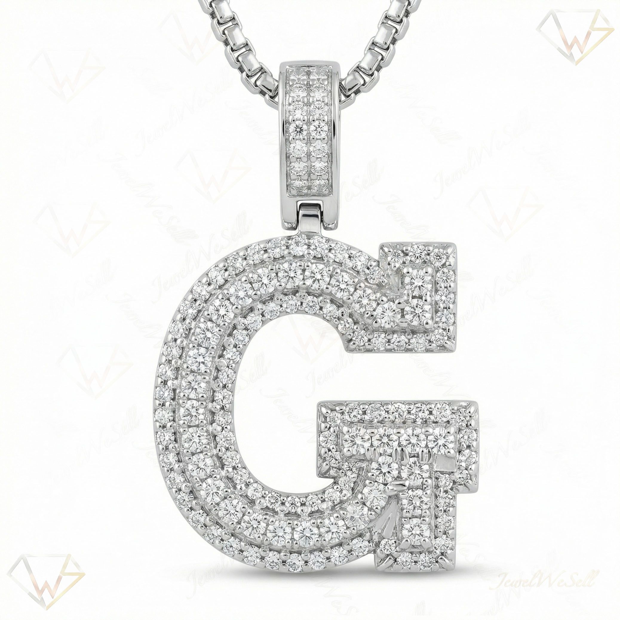 1.00 Ct EF VS Lab Grown Diamond G Micropave Varsity Initial Pendant in 10k White Gold 703057