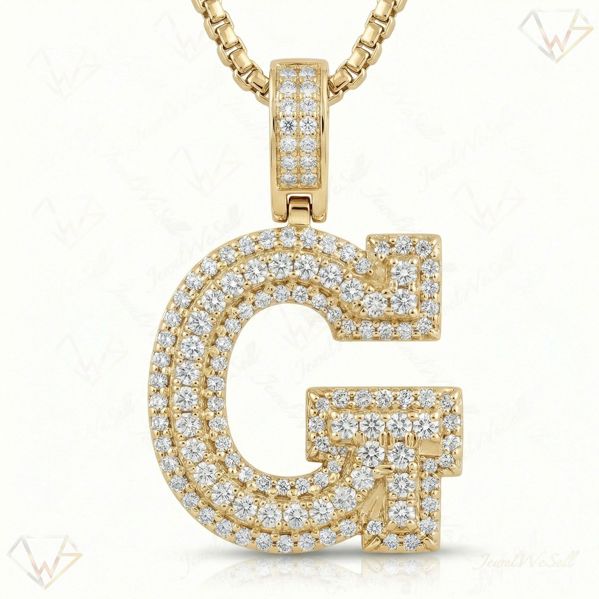 1.00 Ct EF VS Lab Grown Diamond G Micropave Varsity Initial Pendant in 10k Yellow Gold 703057