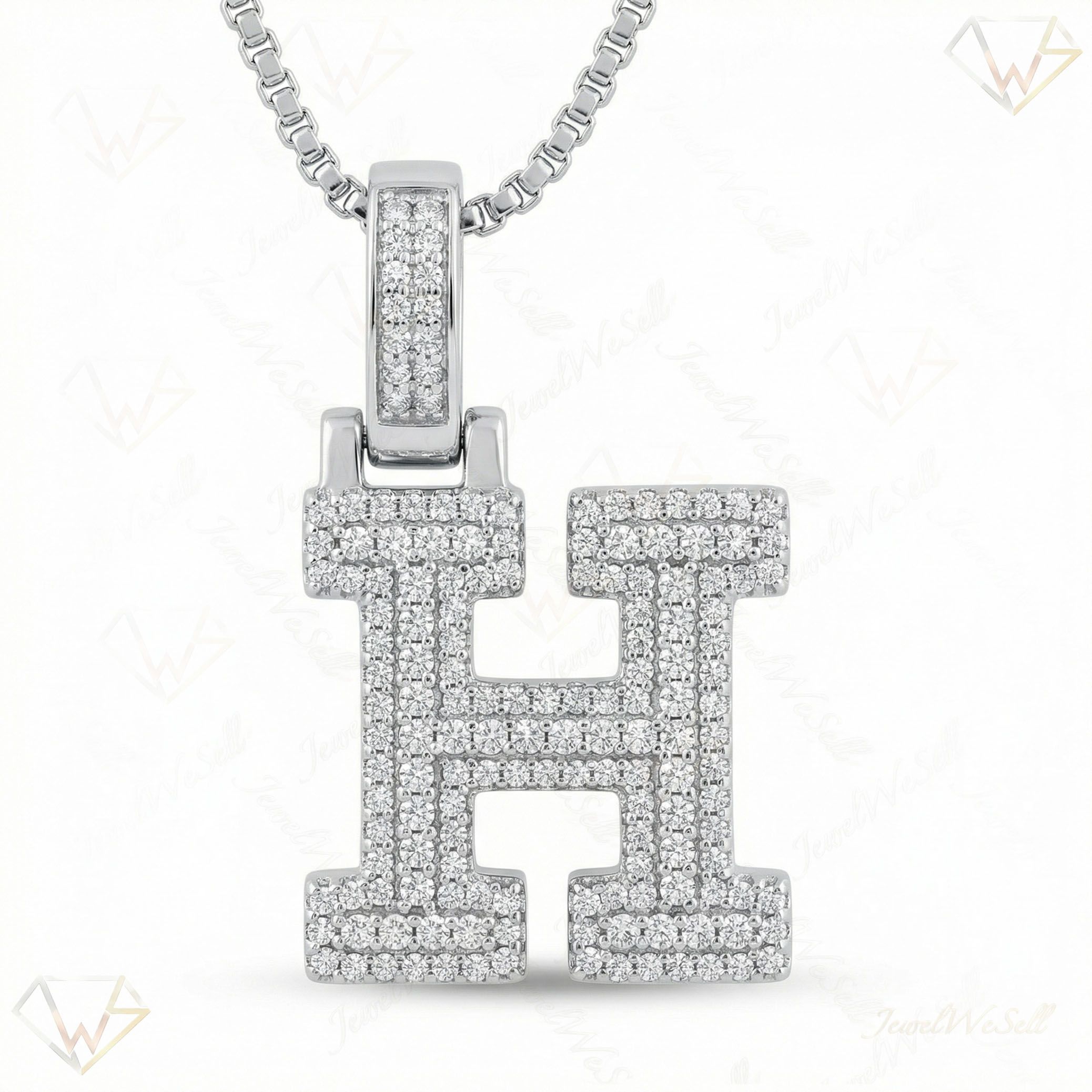 0.80 Ct EF VS Lab Grown Diamond H Micropave Varsity Initial Pendant in 10k White Gold 703058