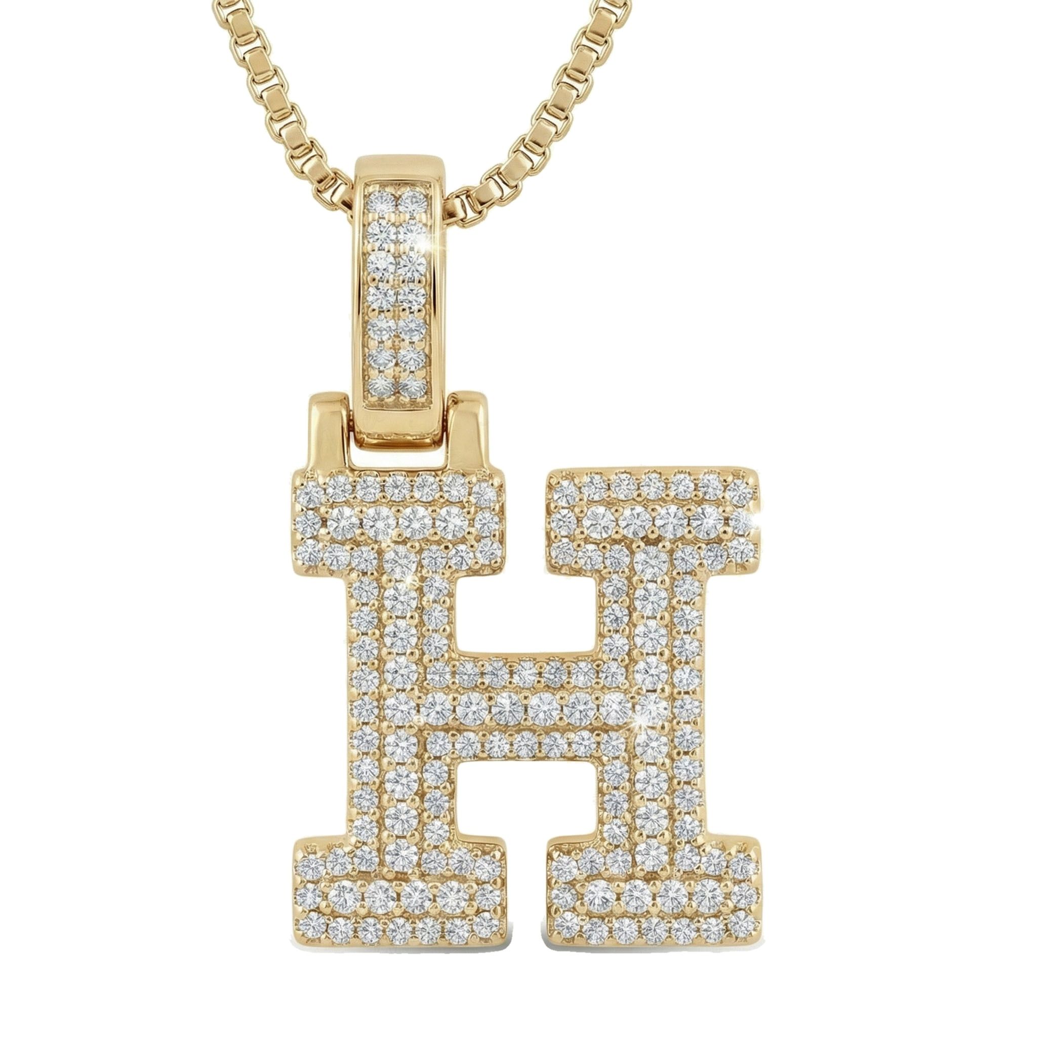 0.80 Ct EF VS Lab Grown Diamond H Micropave Varsity Initial Pendant in 10k Yellow Gold 703058
