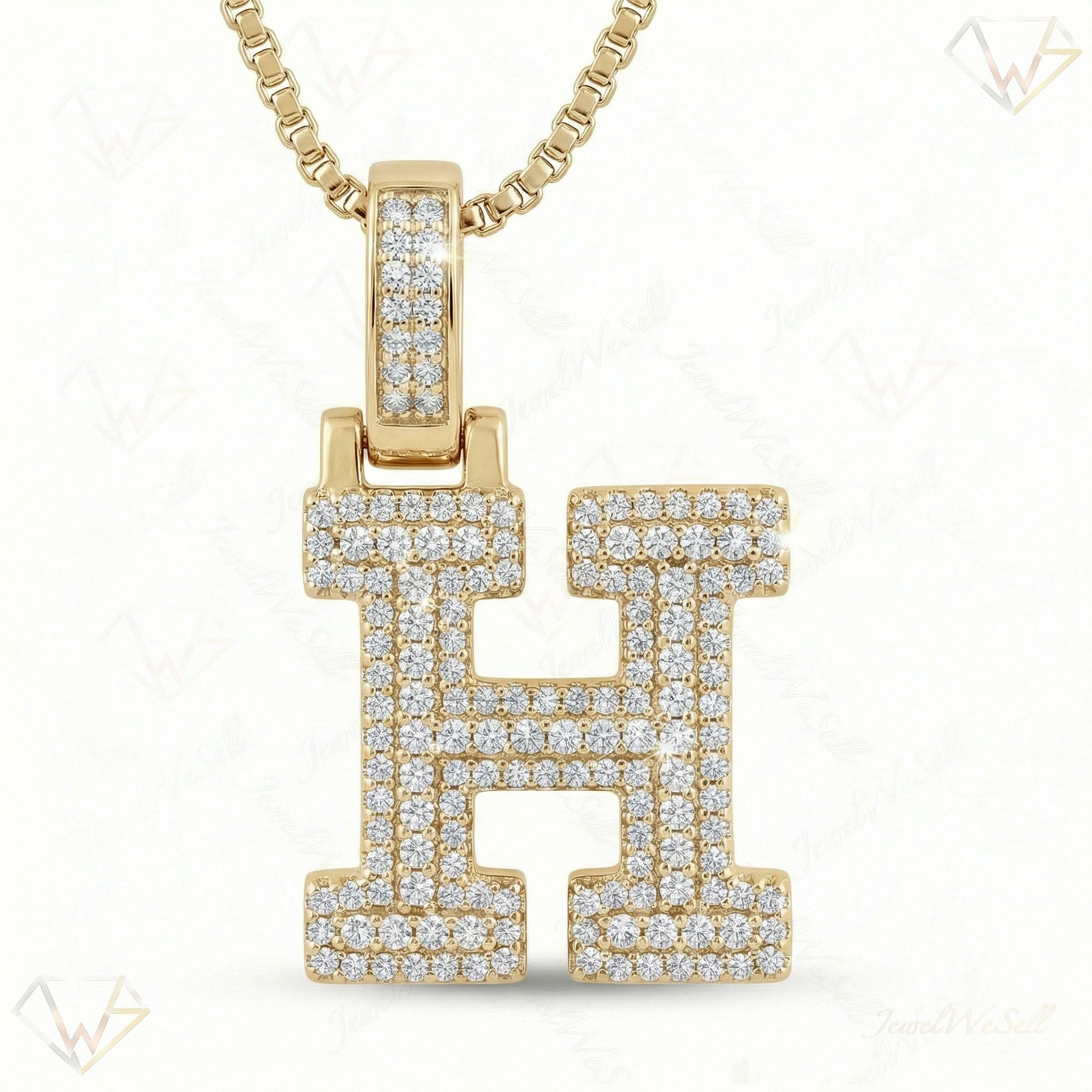 0.80 Ct EF VS Lab Grown Diamond H Micropave Varsity Initial Pendant in 14k Yellow Gold 703058