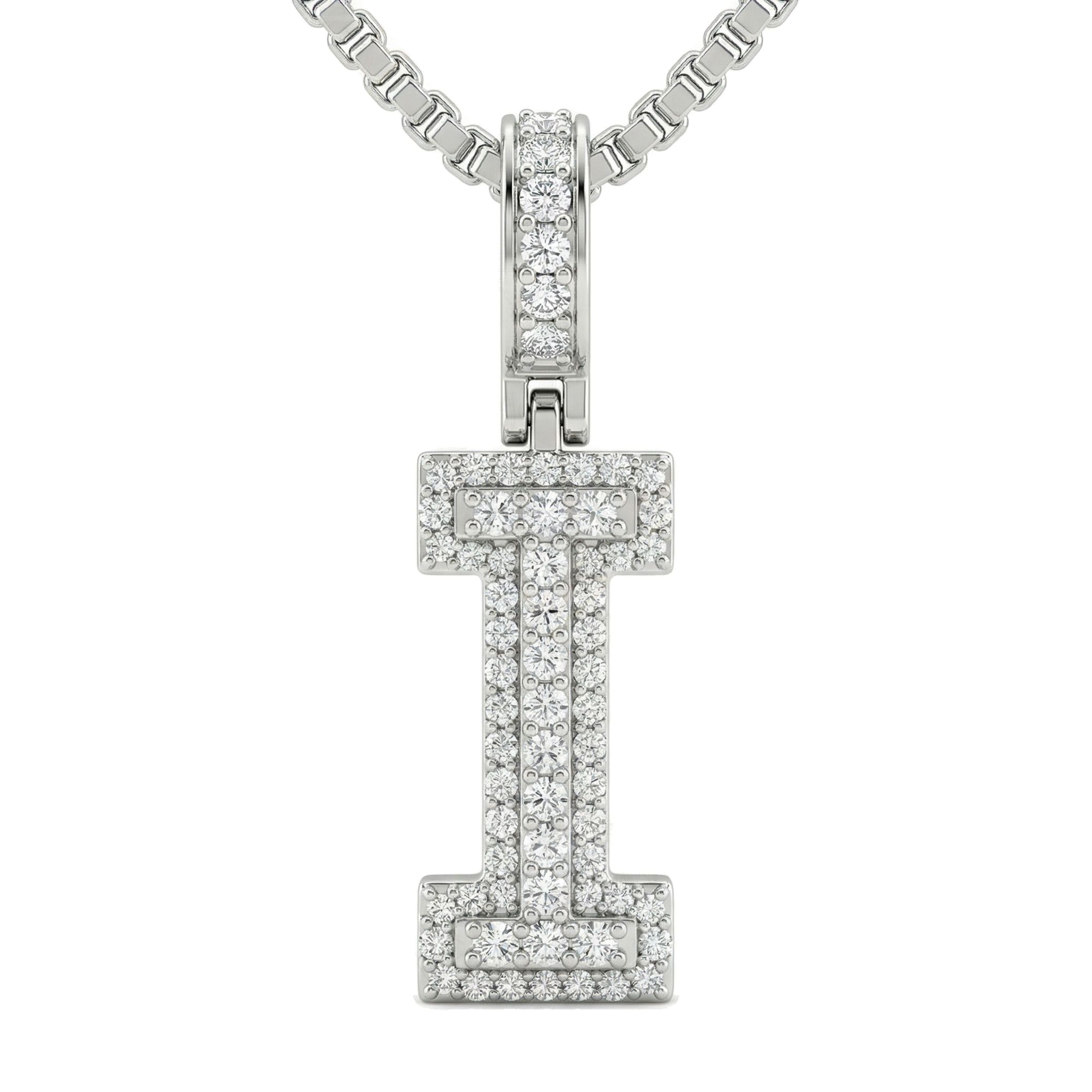 0.60 Ct EF VS Lab Grown Diamond I Micropave Varsity Initial Pendant in 10k White Gold 703059