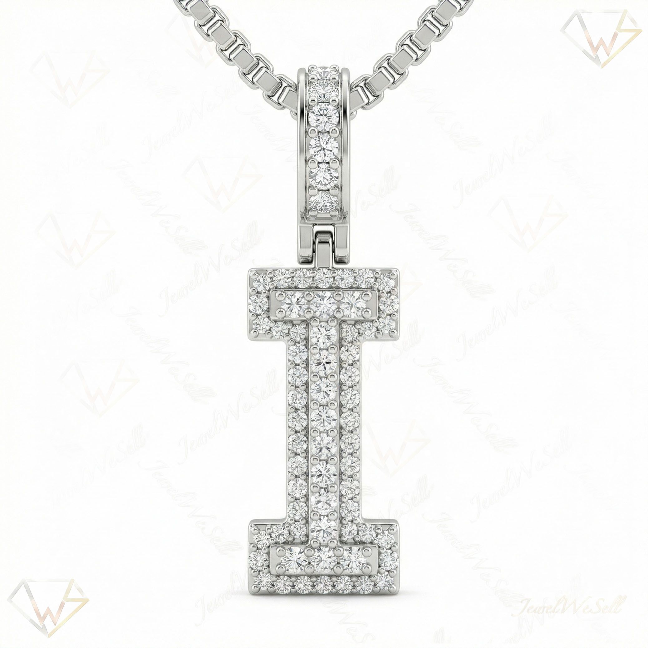 0.60 Ct EF VS Moissanite I Micropave Varsity Initial Pendant in 925 Sterling Silver 703059