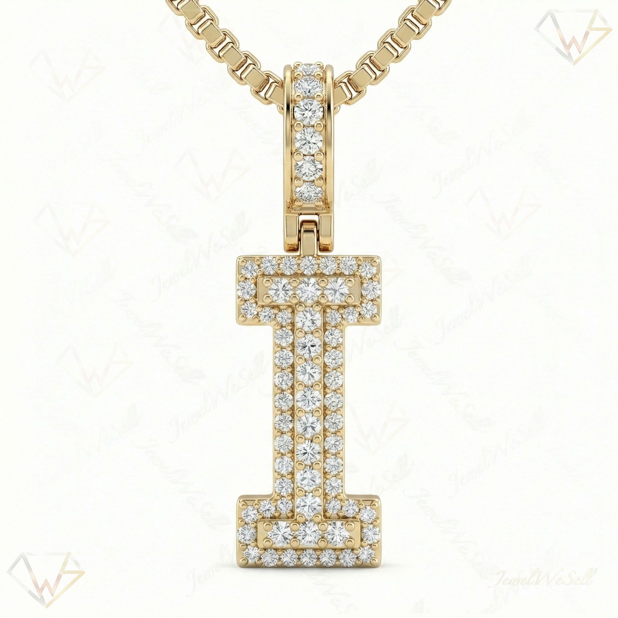 0.60 Ct EF VS Lab Grown Diamond I Micropave Varsity Initial Pendant in 10k Yellow Gold 703059