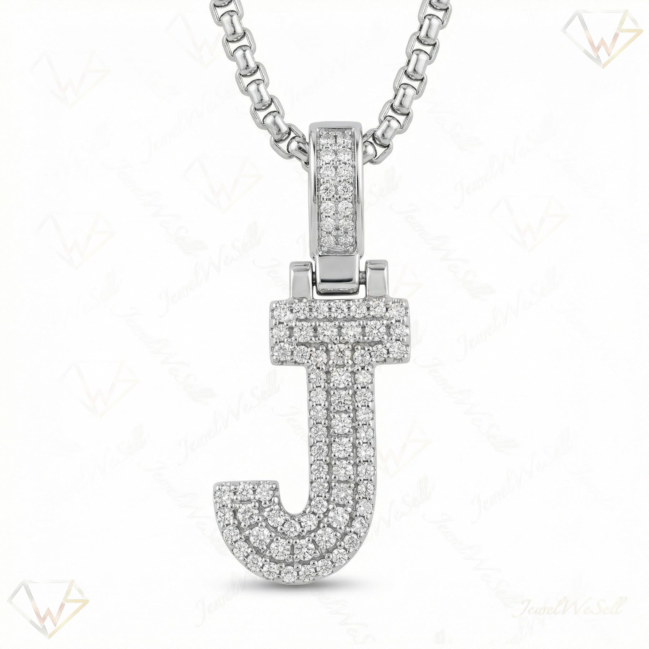 0.55 Ct EF VS Lab Grown Diamond J Micropave Varsity Initial Pendant in 10k White Gold 703060