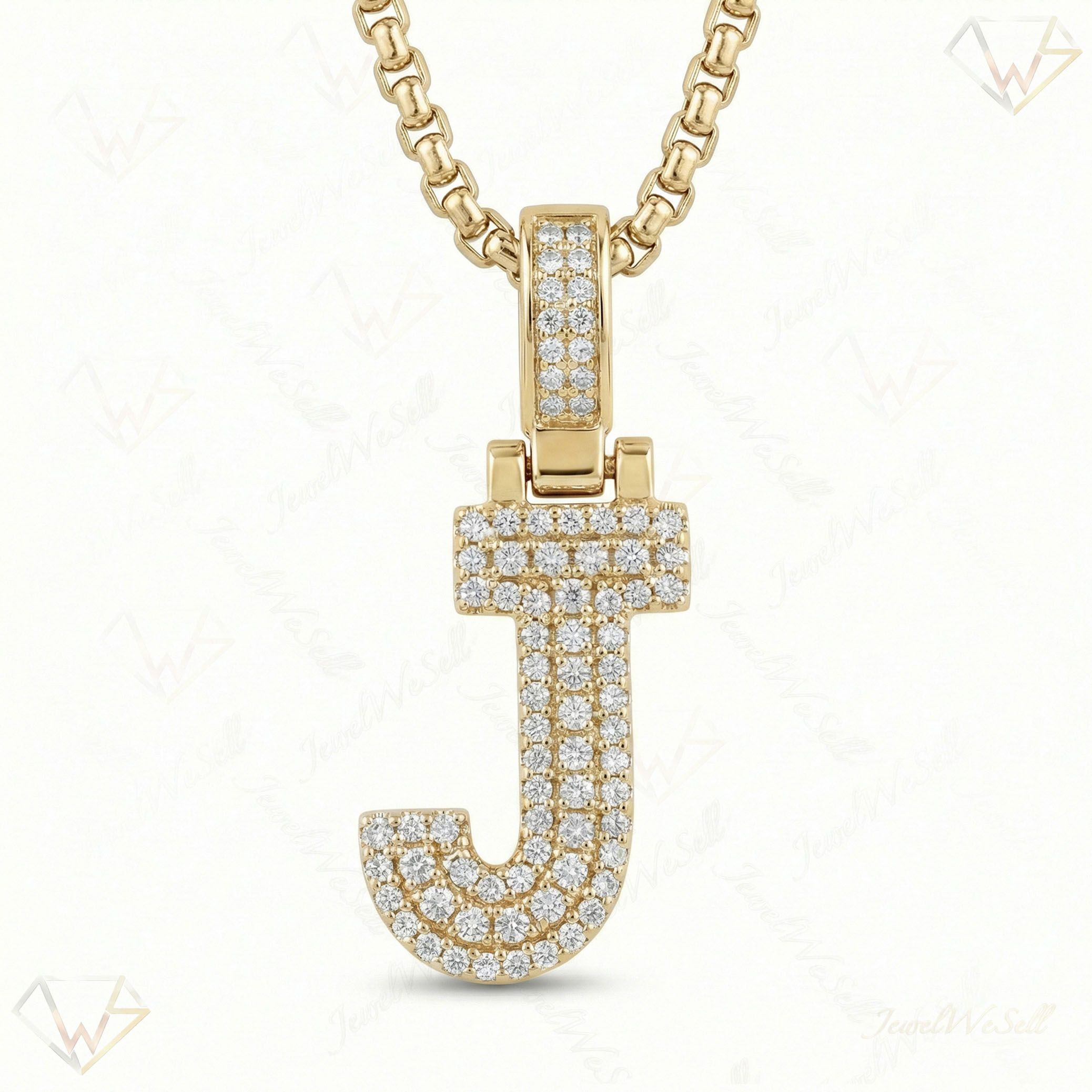 0.55 Ct EF VS Lab Grown Diamond J Micropave Varsity Initial Pendant in 10k Yellow Gold 703060