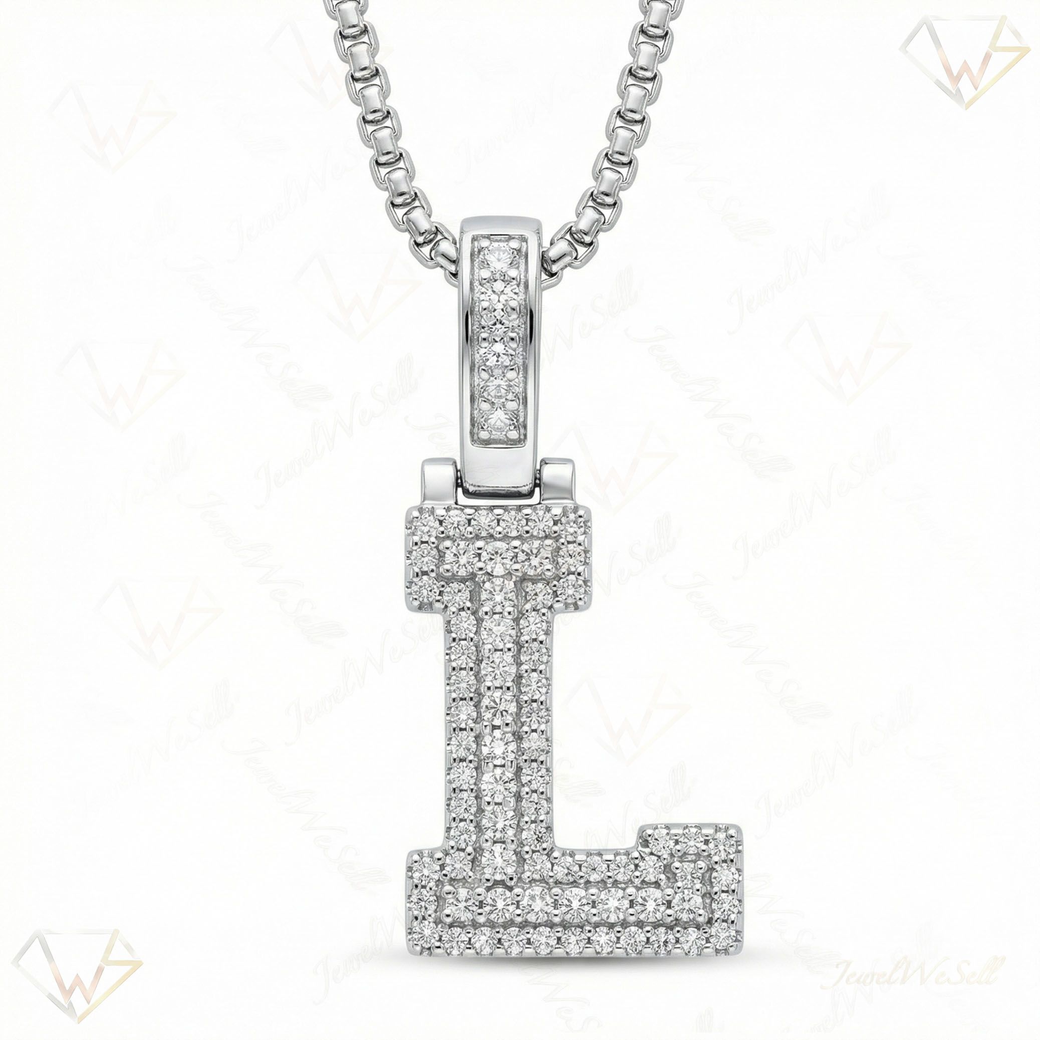 0.65 Ct EF VS Moissanite L Micropave Varsity Initial Pendant in 925 Sterling Silver 703062