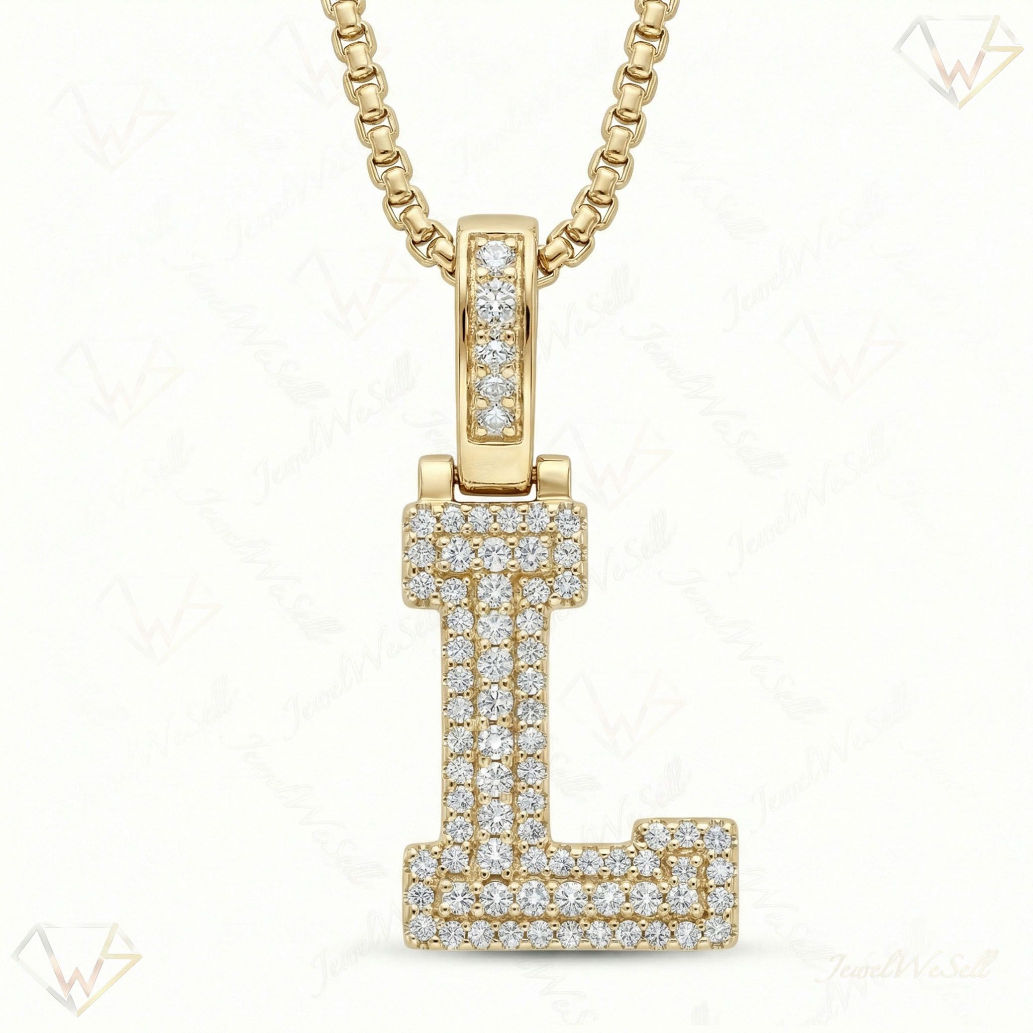 0.65 Ct EF VS Lab Grown Diamond L Micropave Varsity Initial Pendant in 14k Yellow Gold 703062