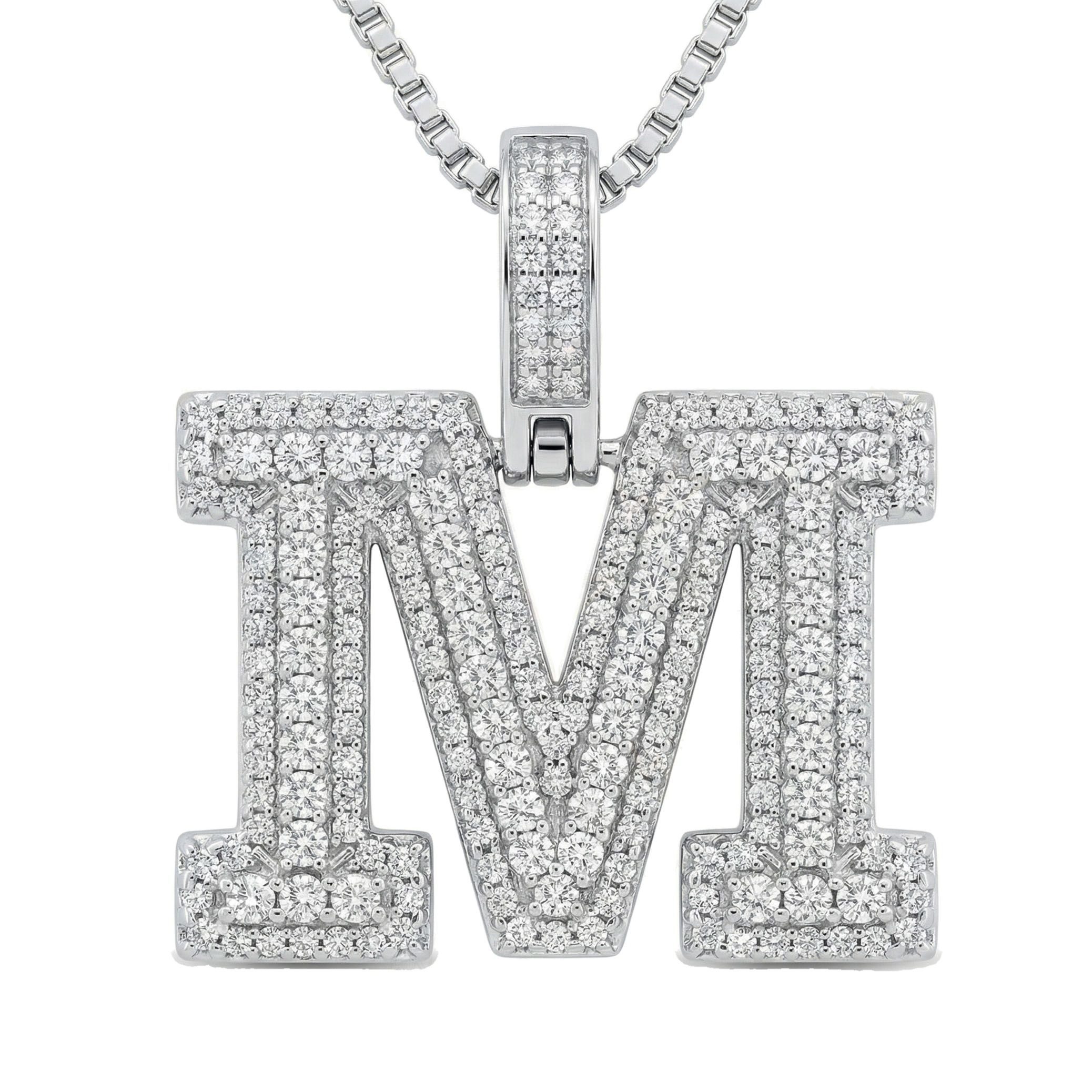 1.60 Ct EF VS Lab Grown Diamond M Micropave Varsity Initial Pendant in 14k White Gold 703063