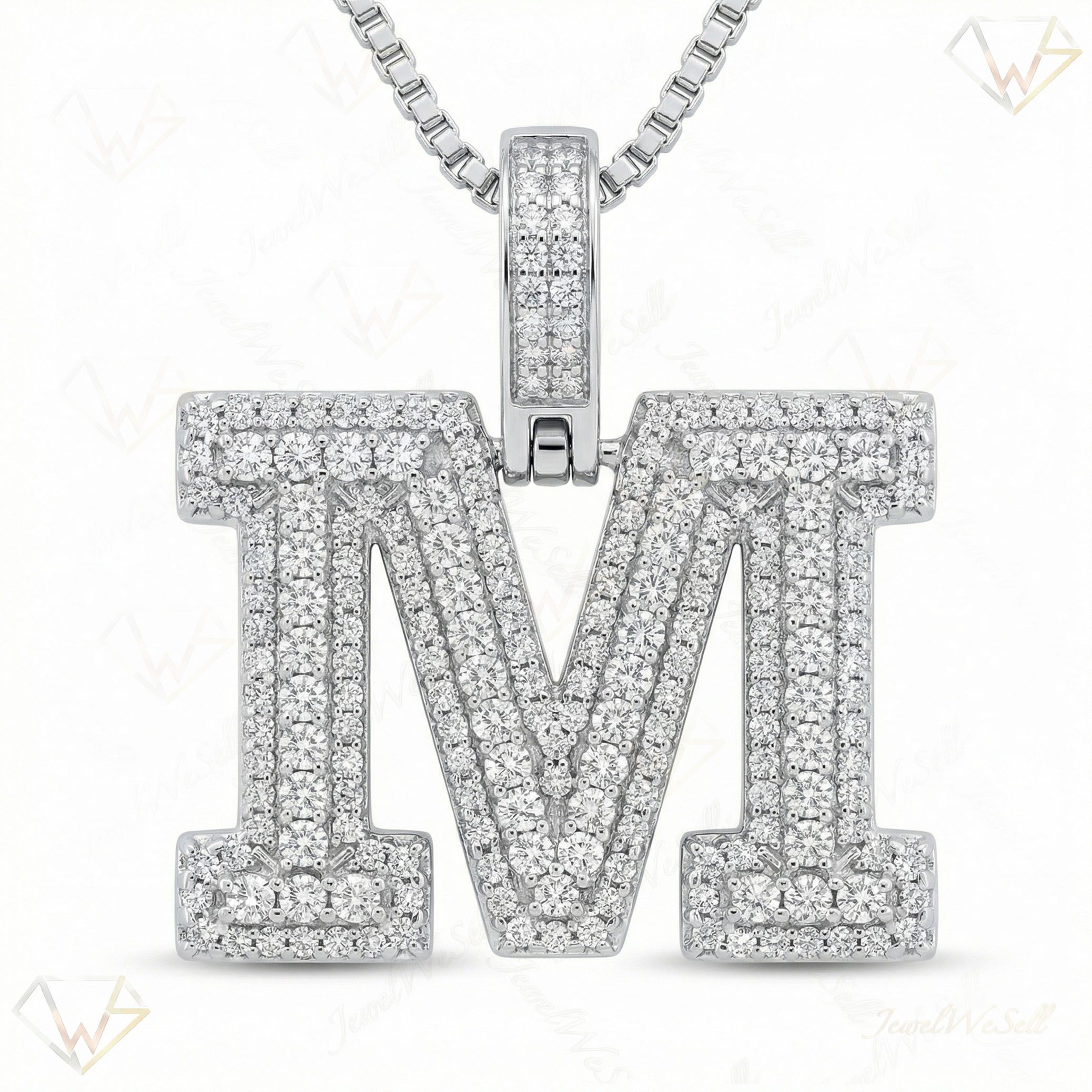 1.60 Ct EF VS Moissanite M Micropave Varsity Initial Pendant in 925 Sterling Silver 703063
