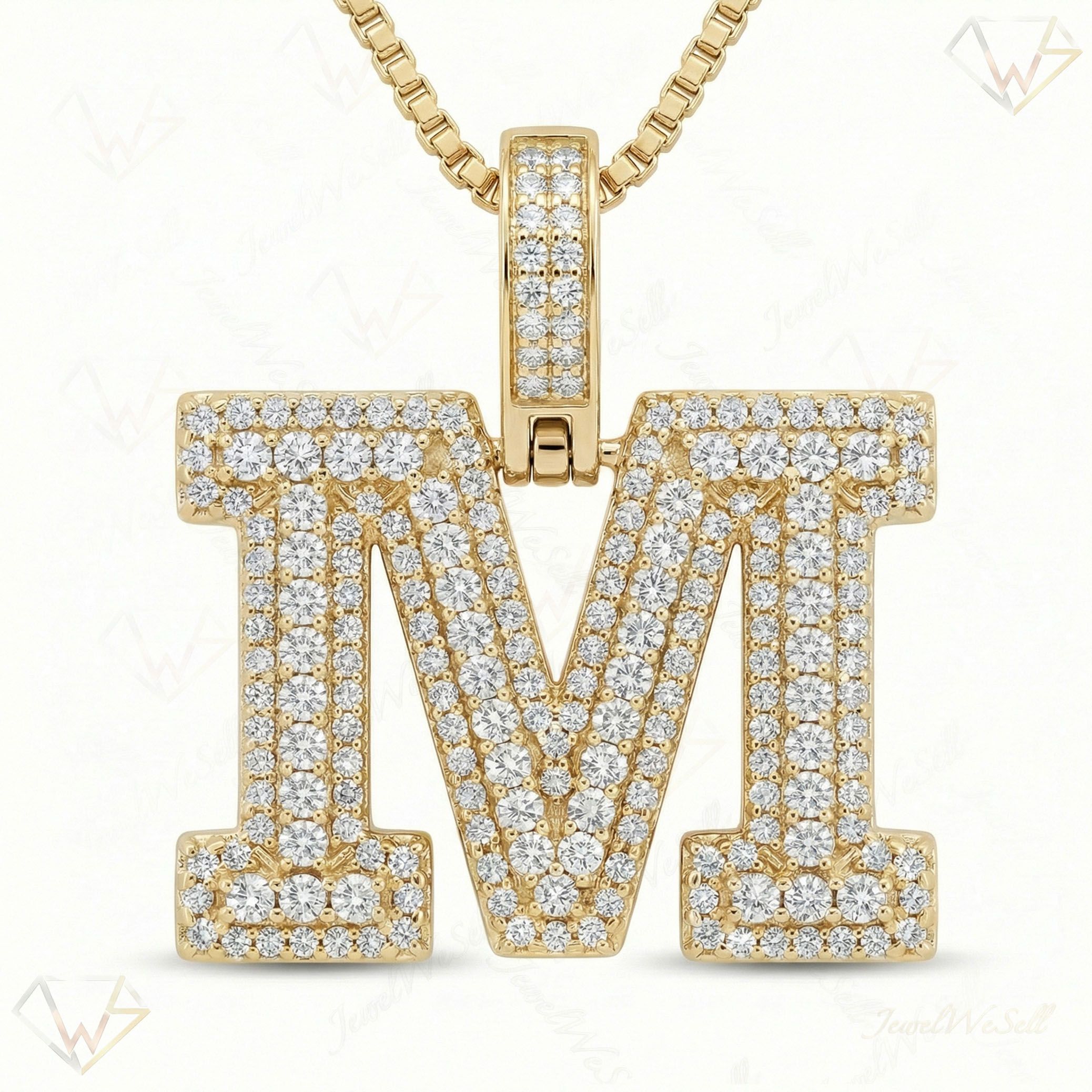 1.60 Ct EF VS Lab Grown Diamond M Micropave Varsity Initial Pendant in 10k Yellow Gold 703063