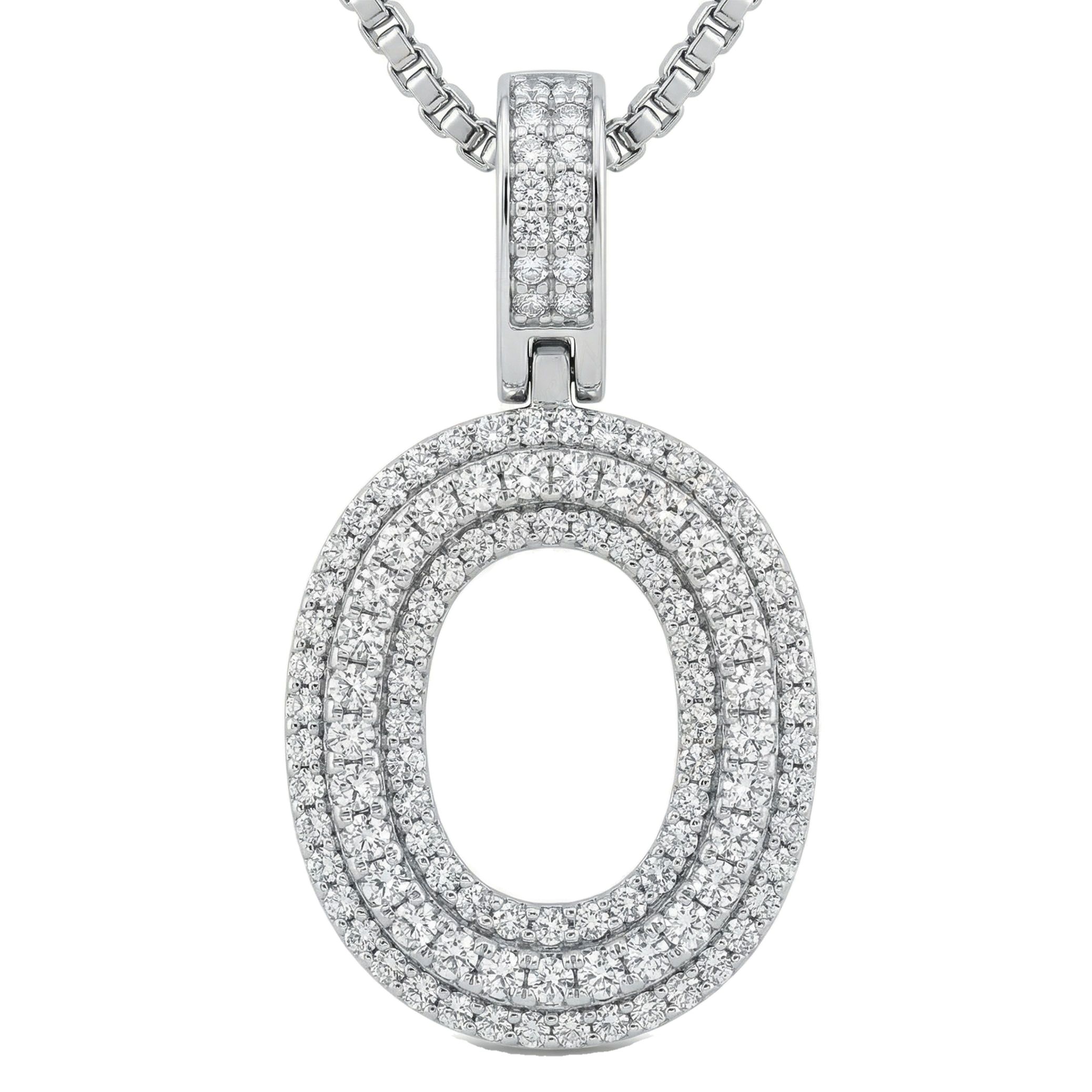 0.90 Ct EF VS Moissanite O Micropave Varsity Initial Pendant in 925 Sterling Silver 703065