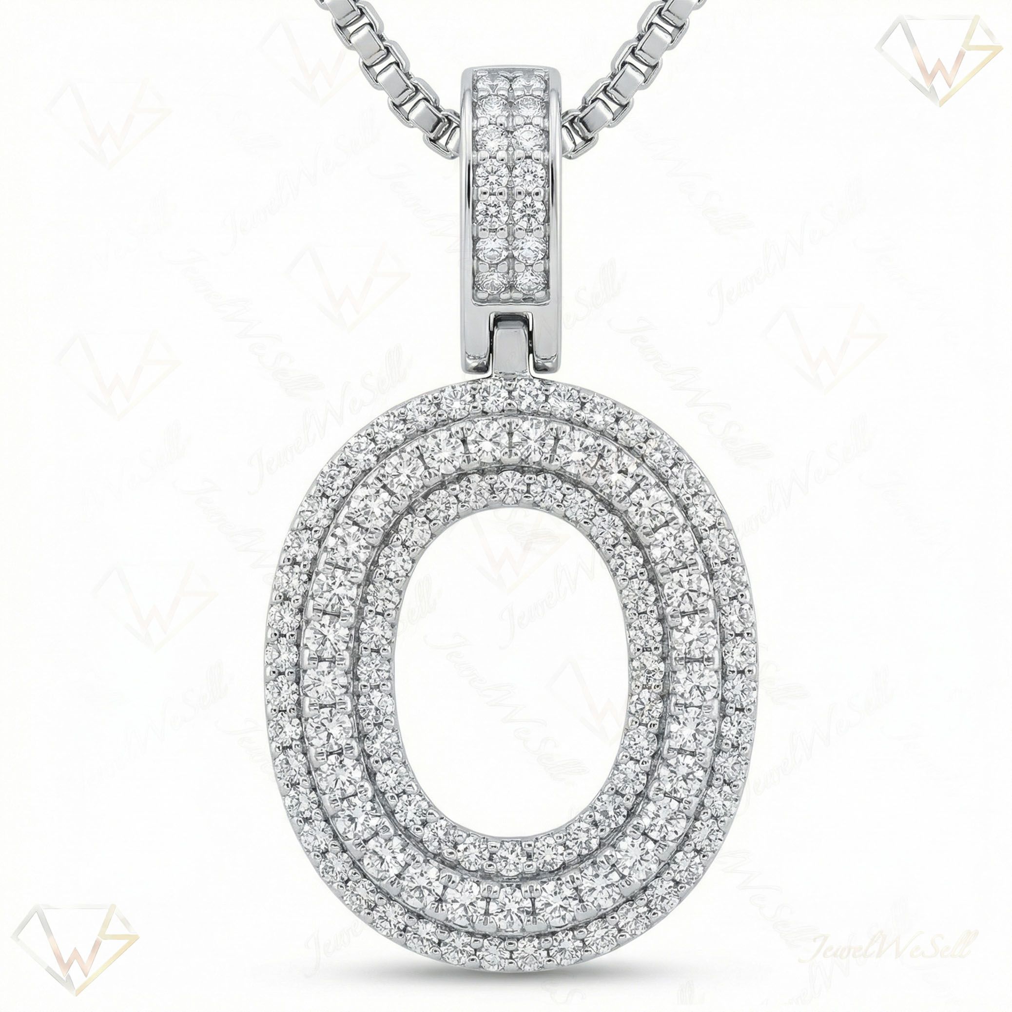 0.90 Ct EF VS Lab Grown Diamond O Micropave Varsity Initial Pendant in 10k White Gold 703065