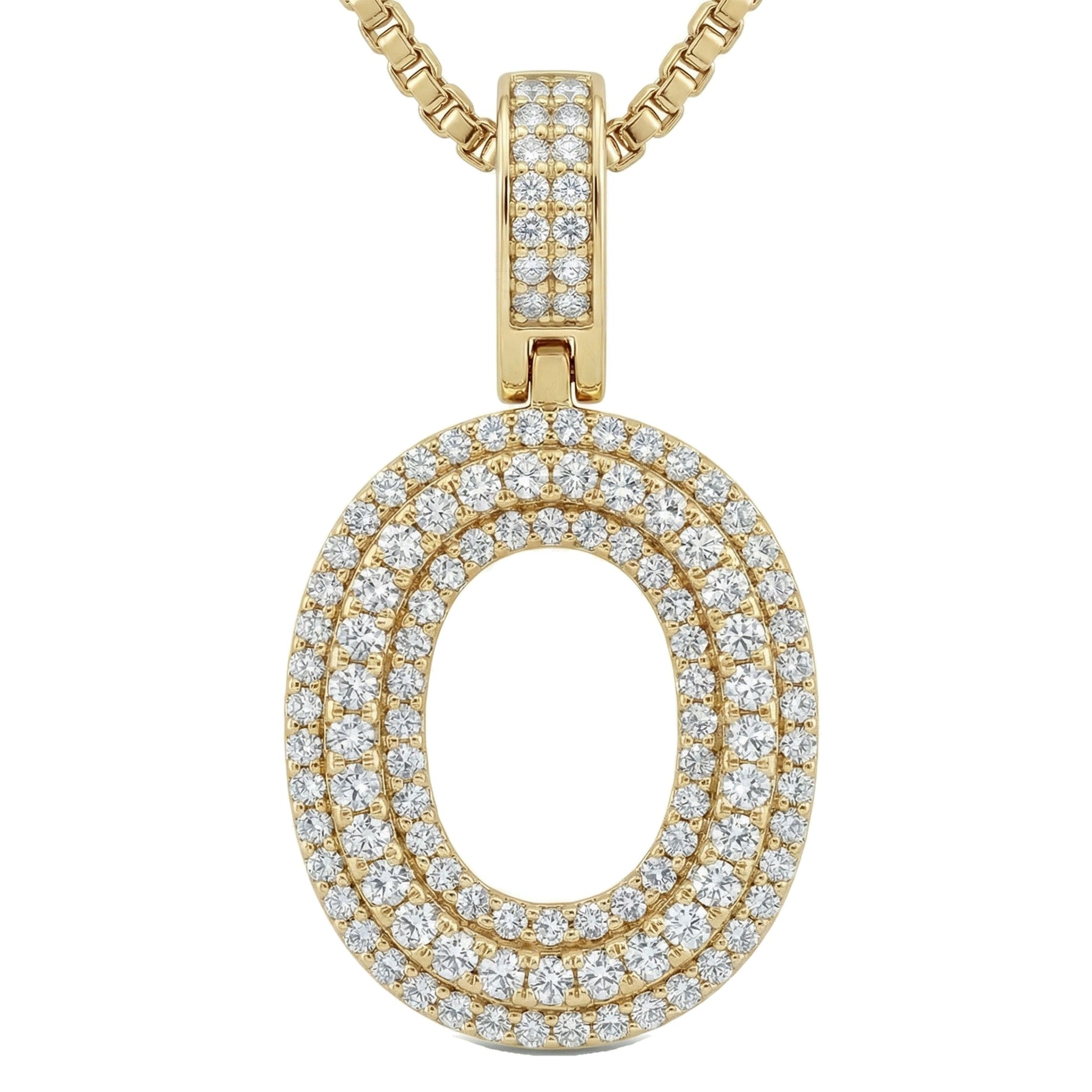 0.90 Ct EF VS Lab Grown Diamond O Micropave Varsity Initial Pendant in 14k Yellow Gold 703065