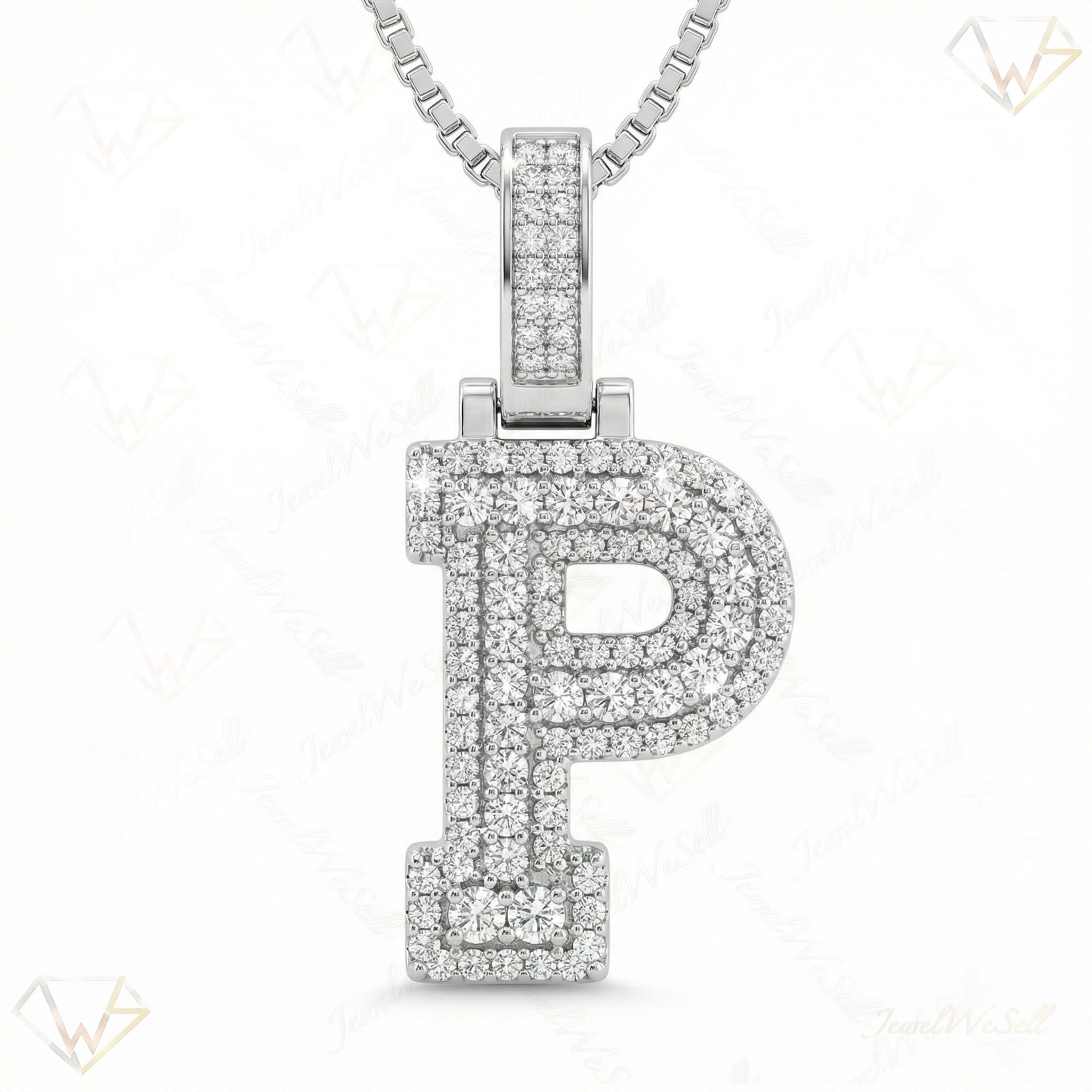 0.85 Ct EF VS Moissanite P Micropave Varsity Initial Pendant in 925 Sterling Silver 703066