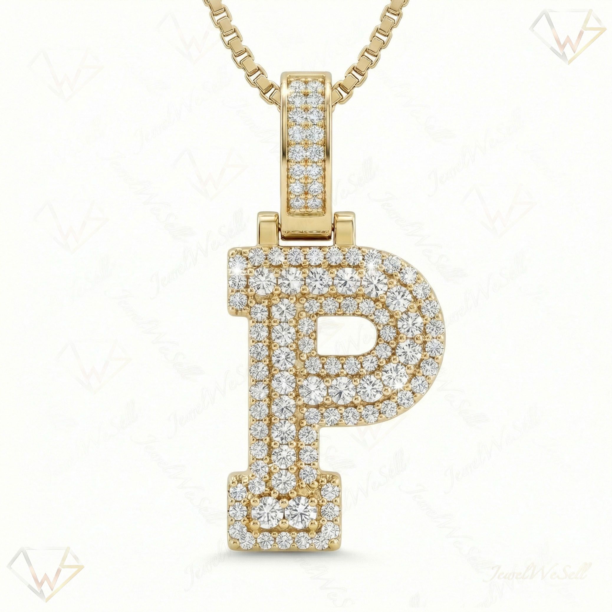 0.85 Ct EF VS Lab Grown Diamond P Micropave Varsity Initial Pendant in 10k Yellow Gold 703066