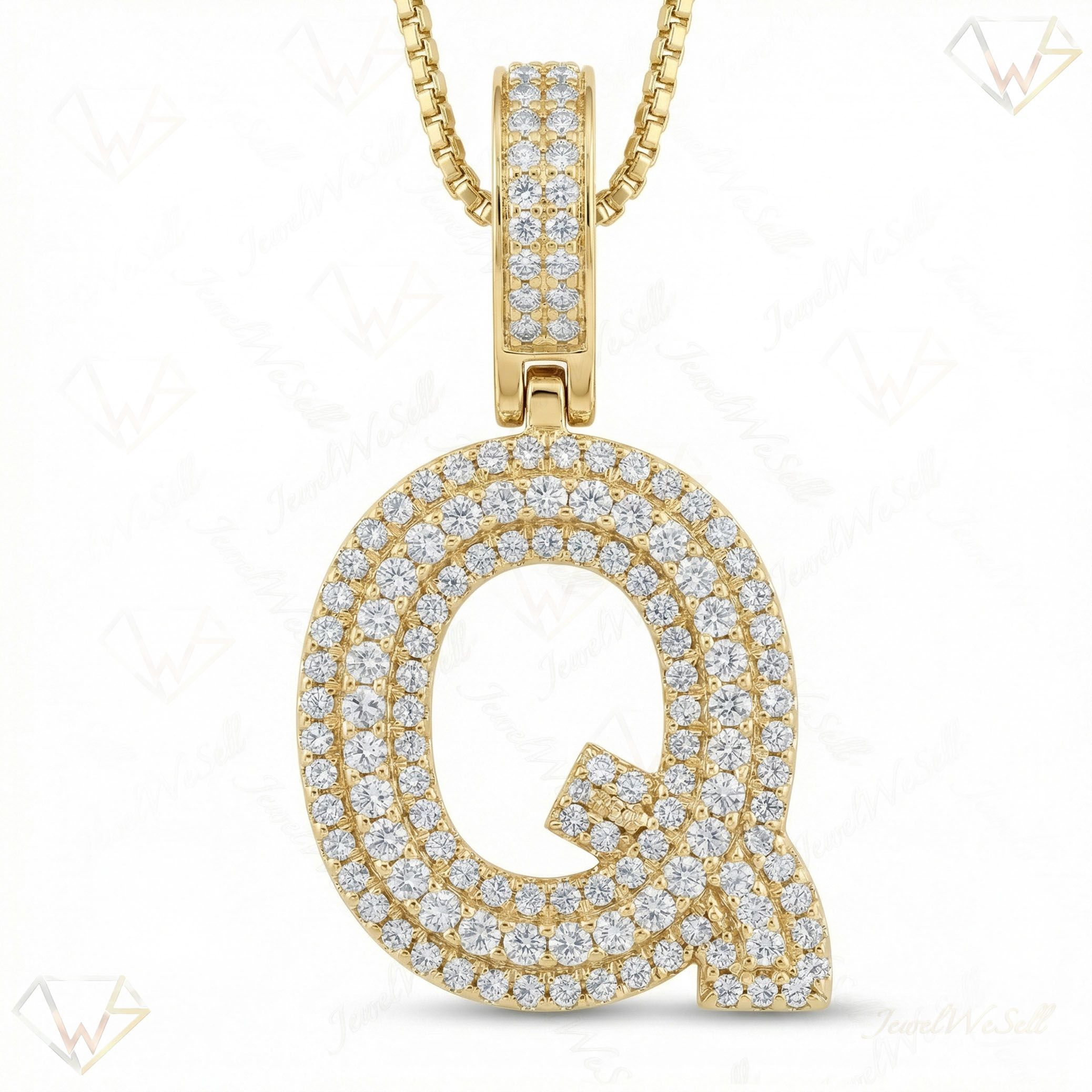 1.00 Ct EF VS Lab Grown Diamond Q Micropave Varsity Initial Pendant in 10k Yellow Gold 703067