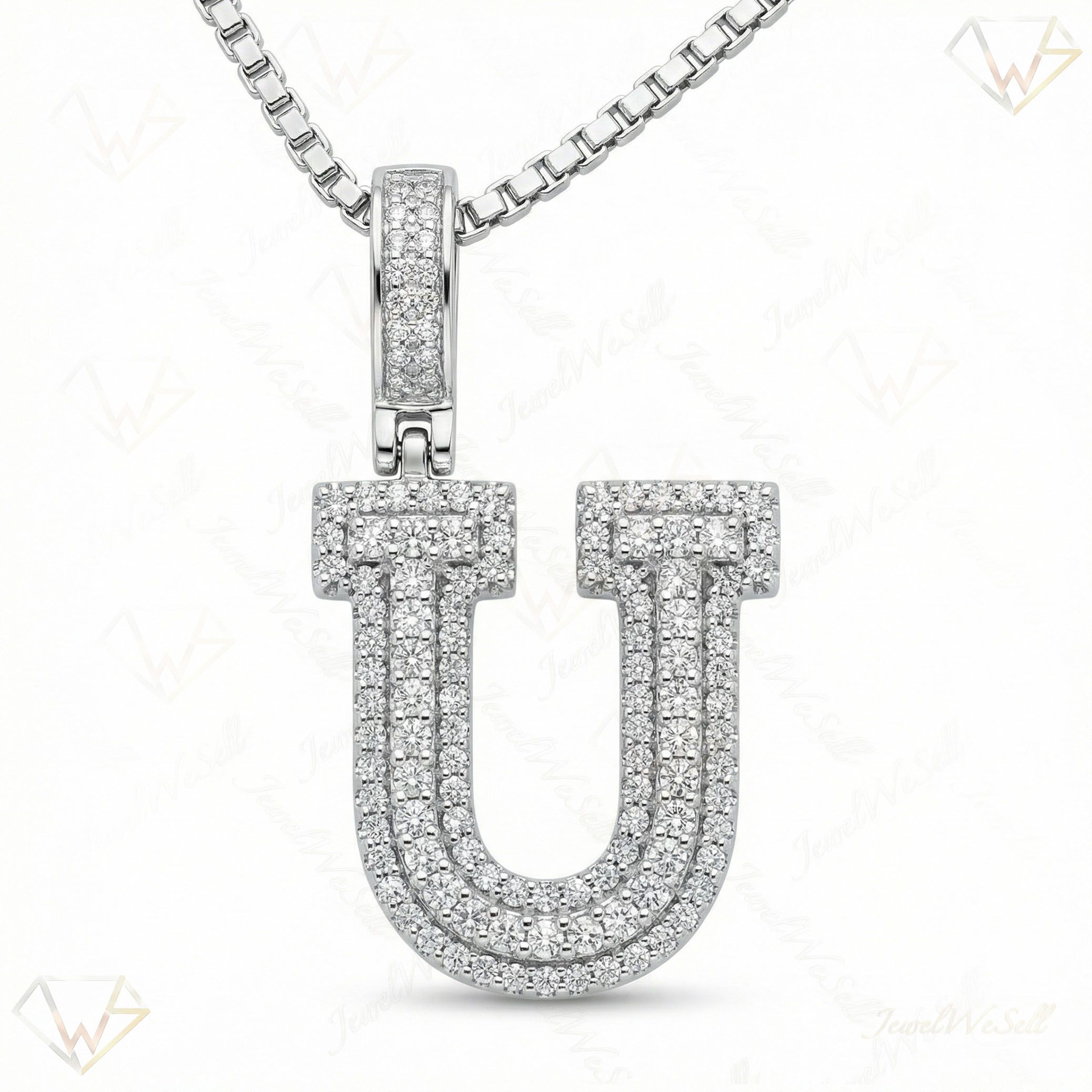 0.90 Ct EF VS Lab Grown Diamond U Micropave Varsity Initial Pendant in 10k White Gold 703071