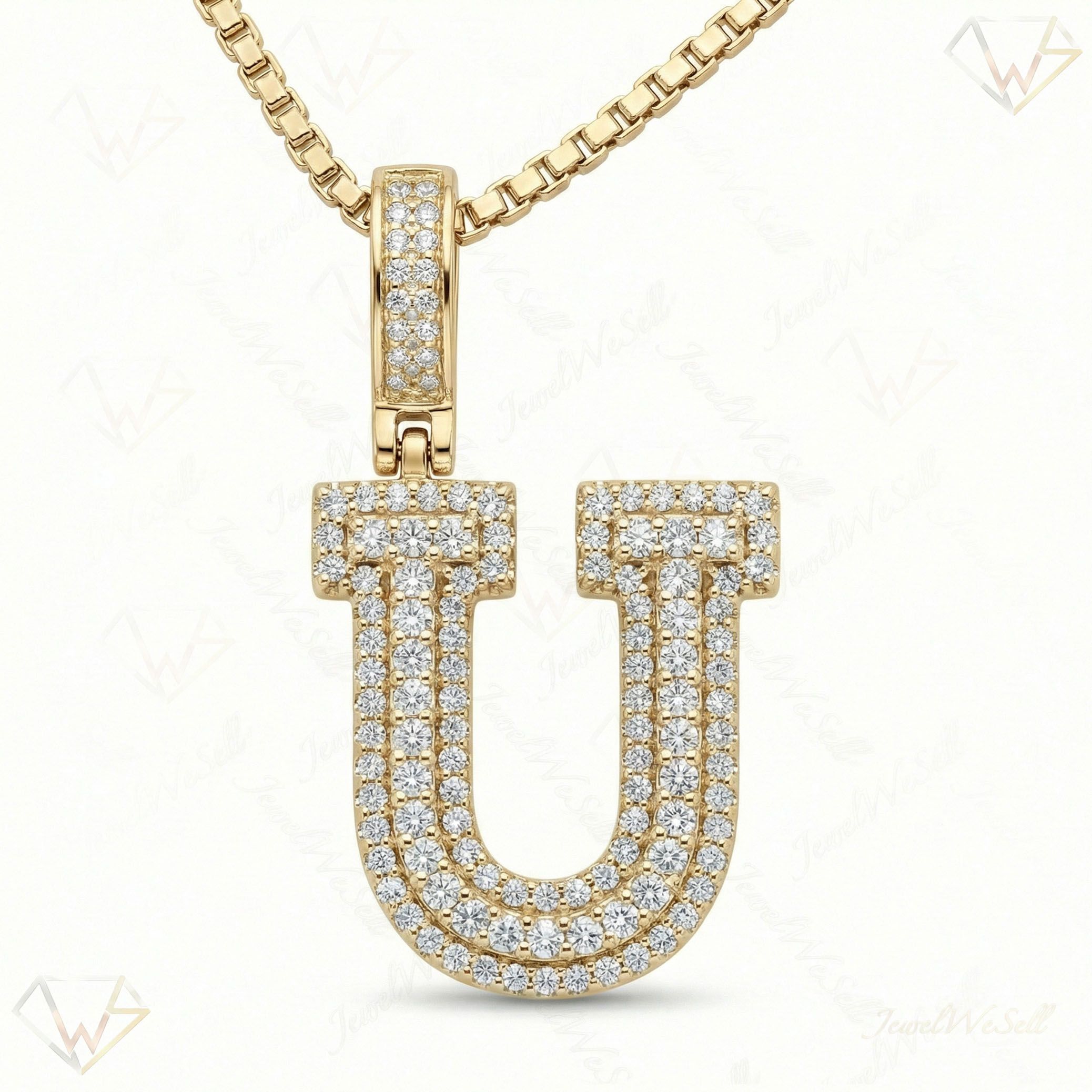 0.90 Ct EF VS Lab Grown Diamond U Micropave Varsity Initial Pendant in 10k Yellow Gold 703071