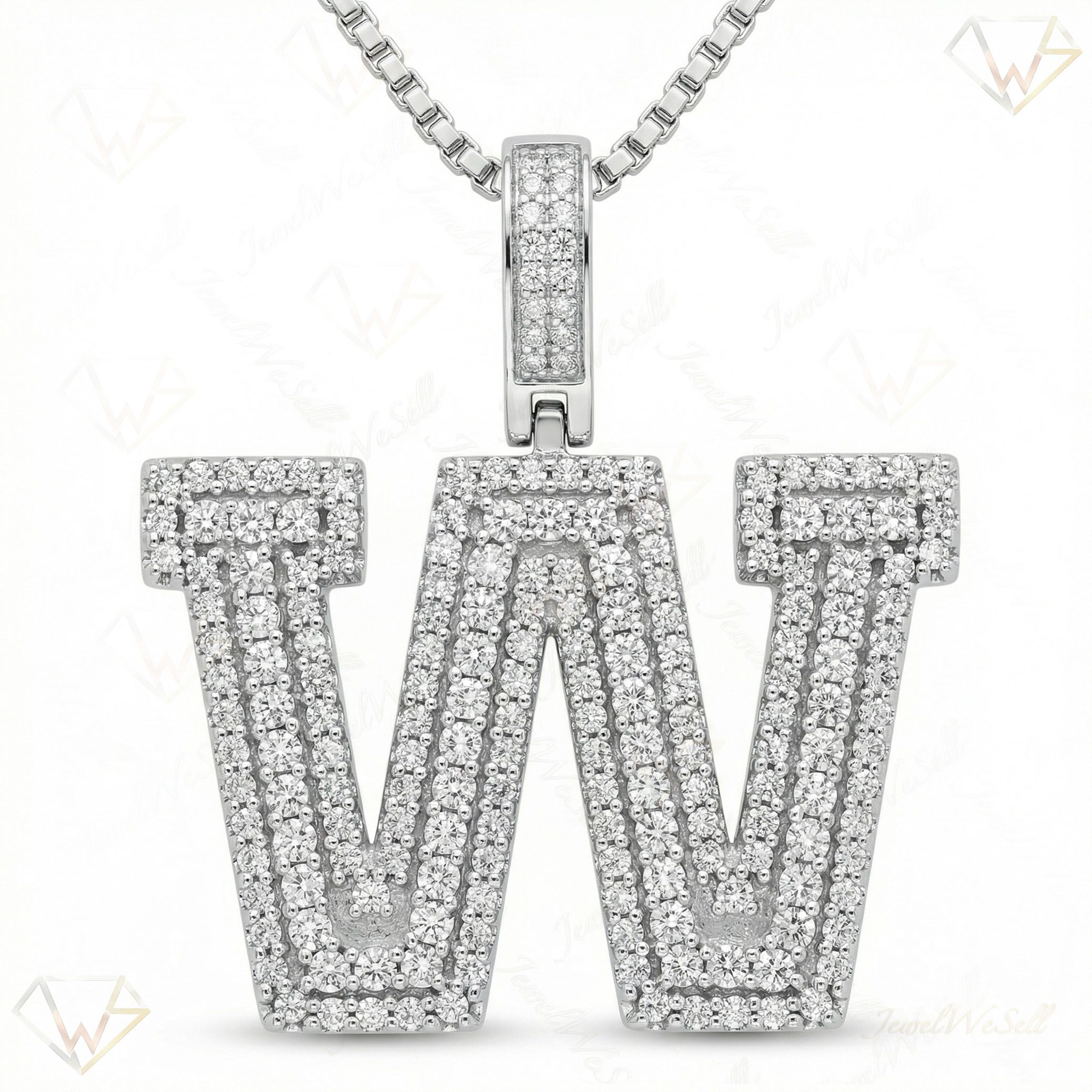 1.50 Ct EF VS Moissanite W Micropave Varsity Initial Pendant in 925 Sterling Silver 703073