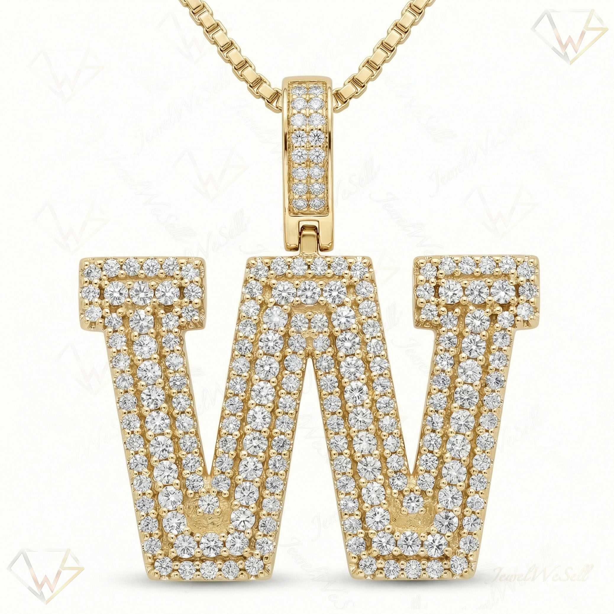 1.50 Ct EF VS Lab Grown Diamond W Micropave Varsity Initial Pendant in 10k Yellow Gold 703073
