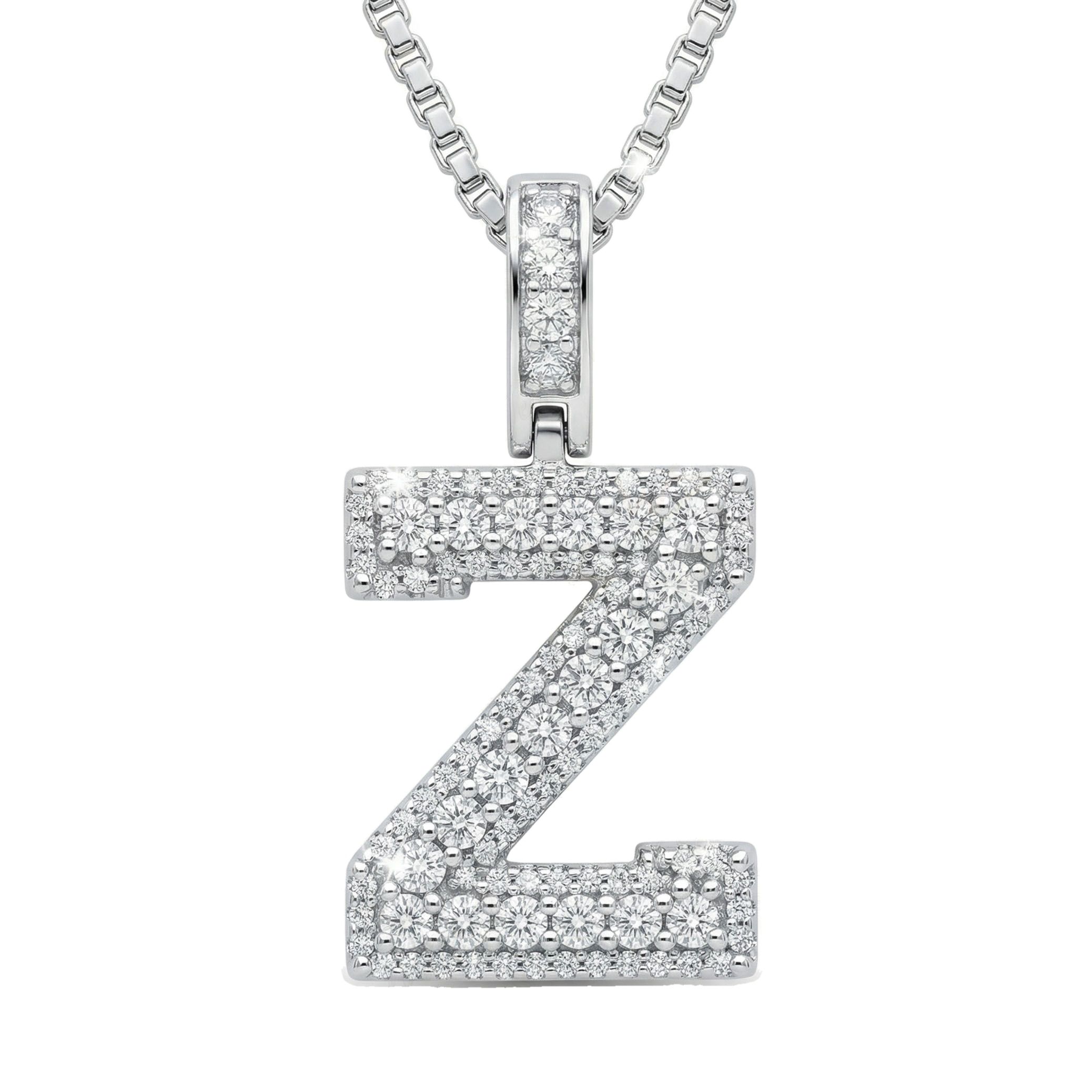0.90 Ct EF VS Lab Grown Diamond Z Micropave Varsity Initial Pendant in 10k White Gold 703076