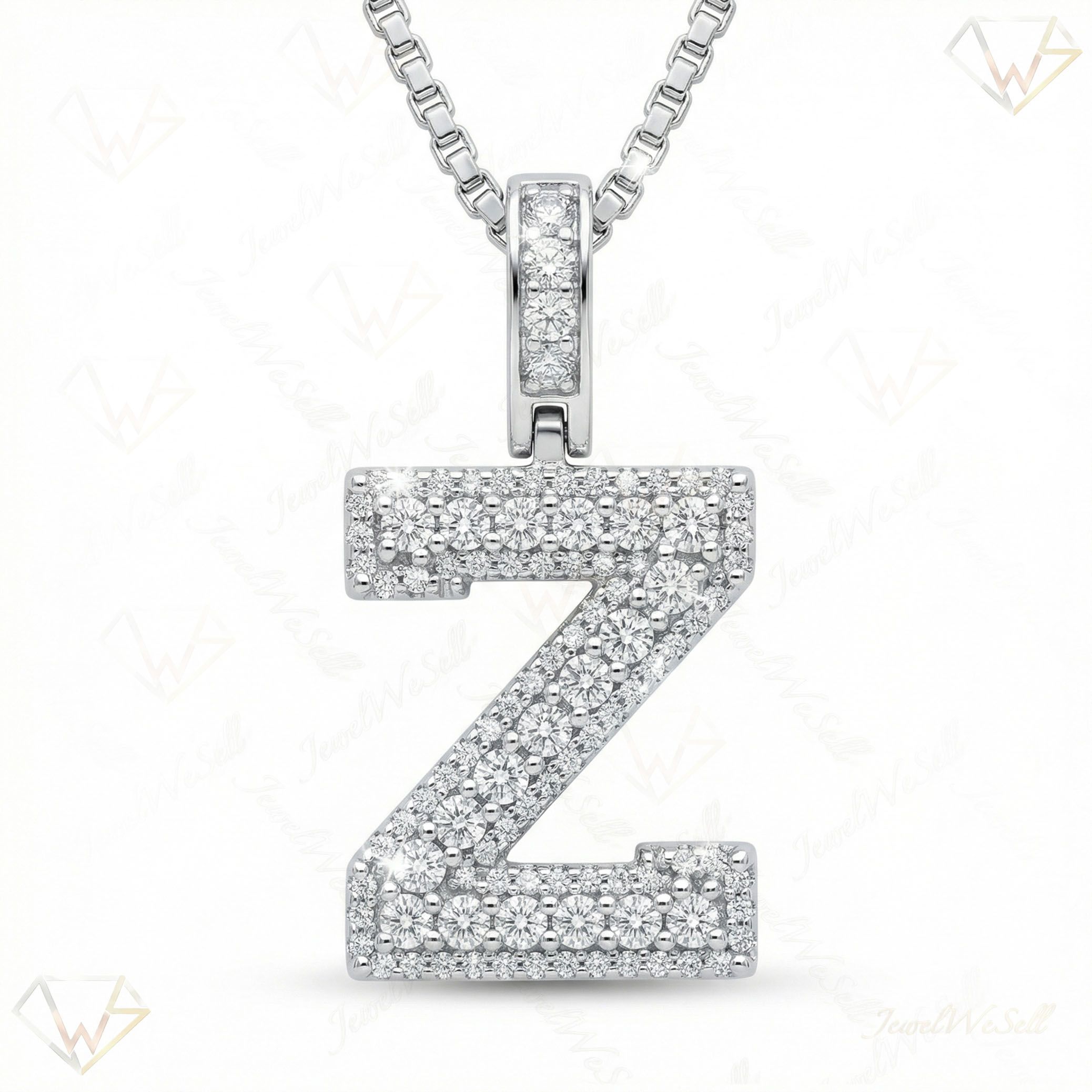 0.90 Ct EF VS Moissanite Z Micropave Varsity Initial Pendant in 925 Sterling Silver 703076