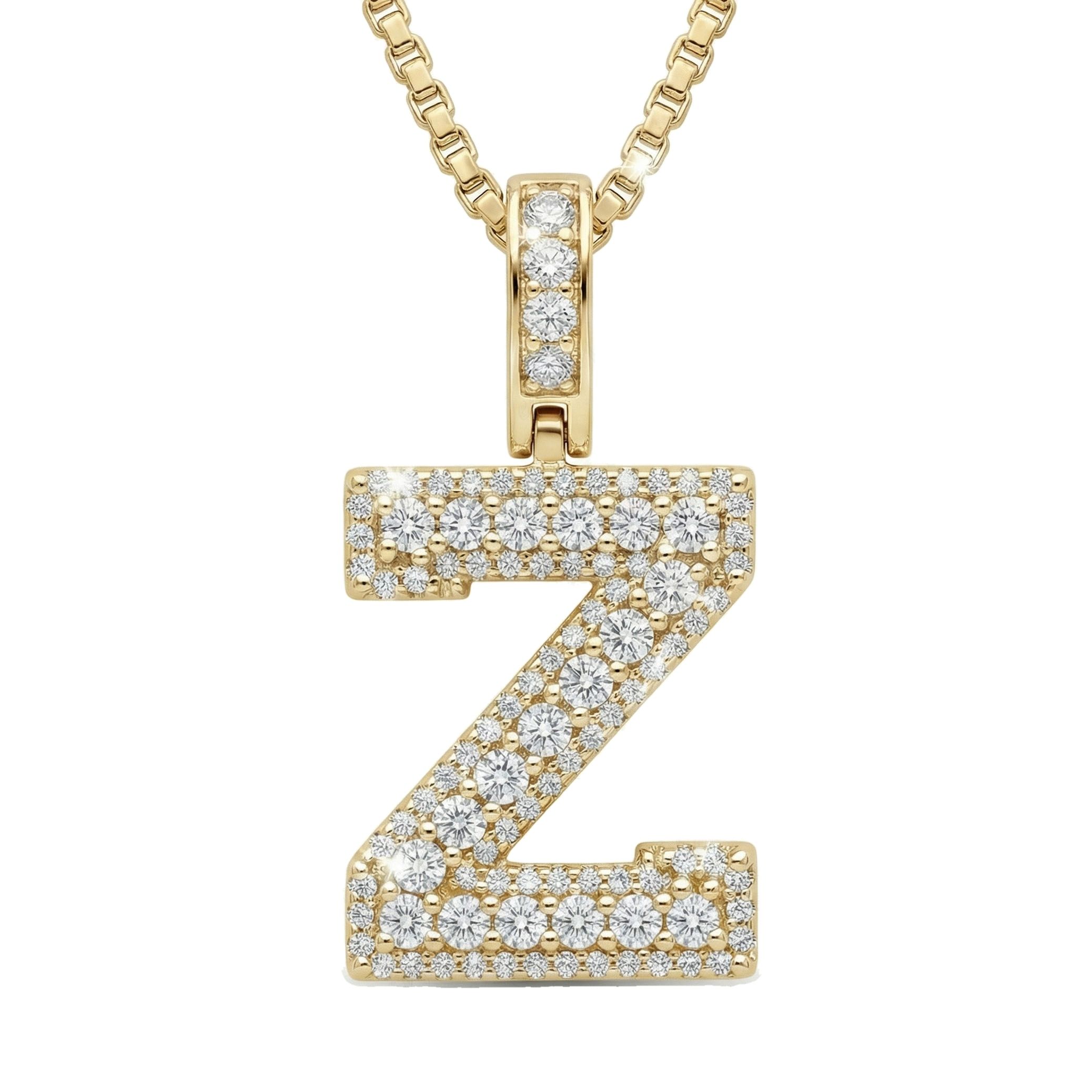 0.90 Ct EF VS Lab Grown Diamond Z Micropave Varsity Initial Pendant in 10k Yellow Gold 703076