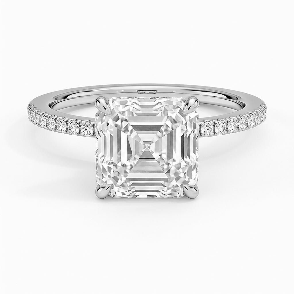 0.5 to 6 Carat Asscher Lab Grown Diamond Solitaire Engagement Ring in 14K Gold