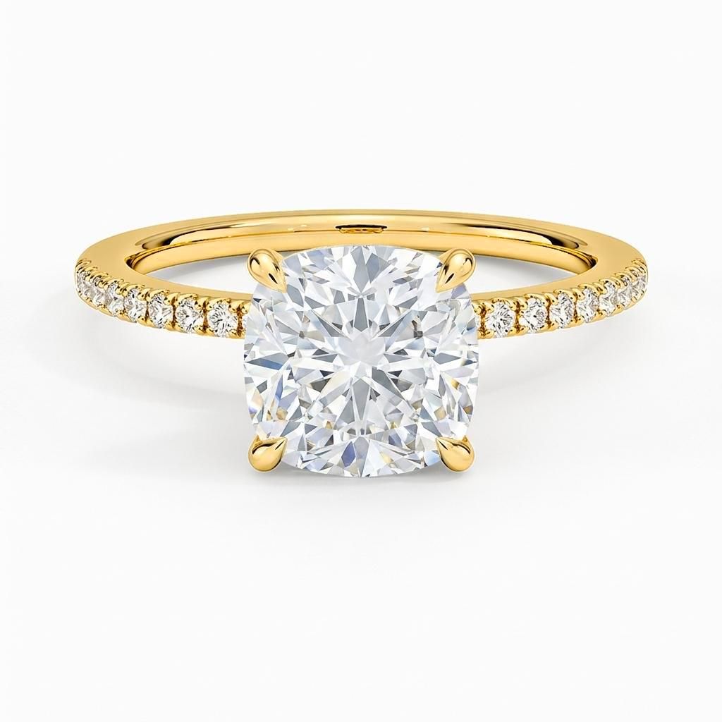 0.5 to 6 Carat Cushion Lab Grown Diamond Solitaire Engagement Ring in 14K Gold
