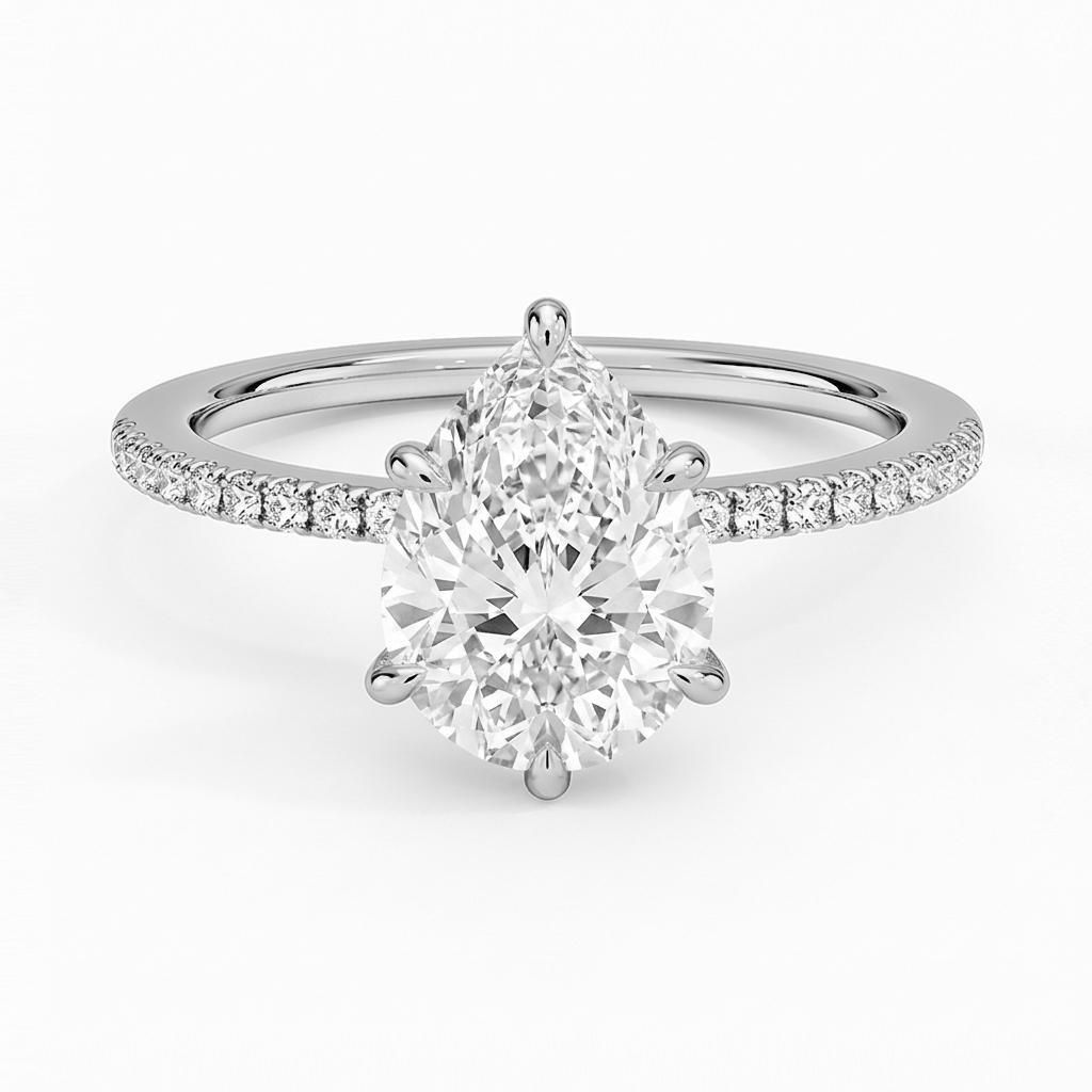 0.5 to 6 Carat Pear Lab Grown Diamond Solitaire Engagement Ring in 14K Gold