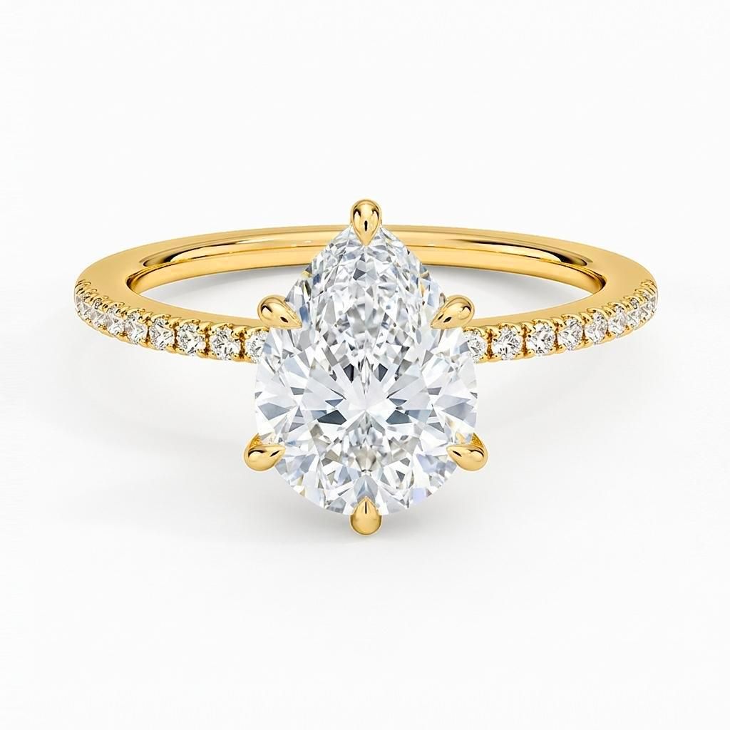 0.5 to 6 Carat Pear Lab Grown Diamond Solitaire Engagement Ring in 14K Gold