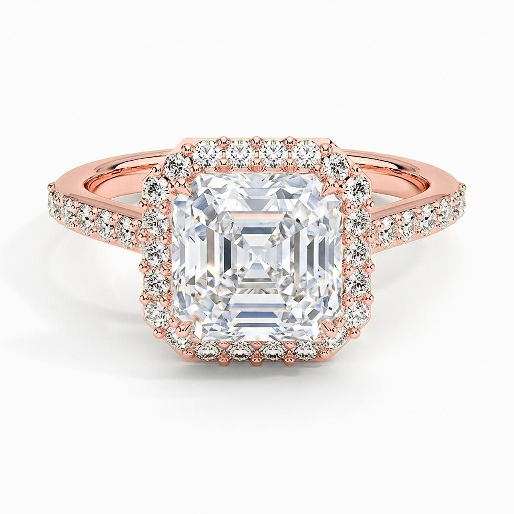 1.75 to 5.75 Carat Asscher Lab Grown Diamond Halo Engagement Ring in 14K Gold