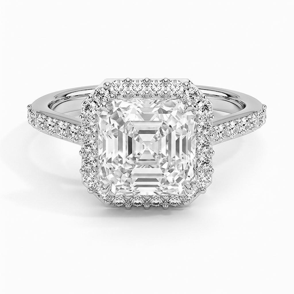 1.75 to 5.75 Carat Asscher Lab Grown Diamond Halo Engagement Ring in 14K Gold
