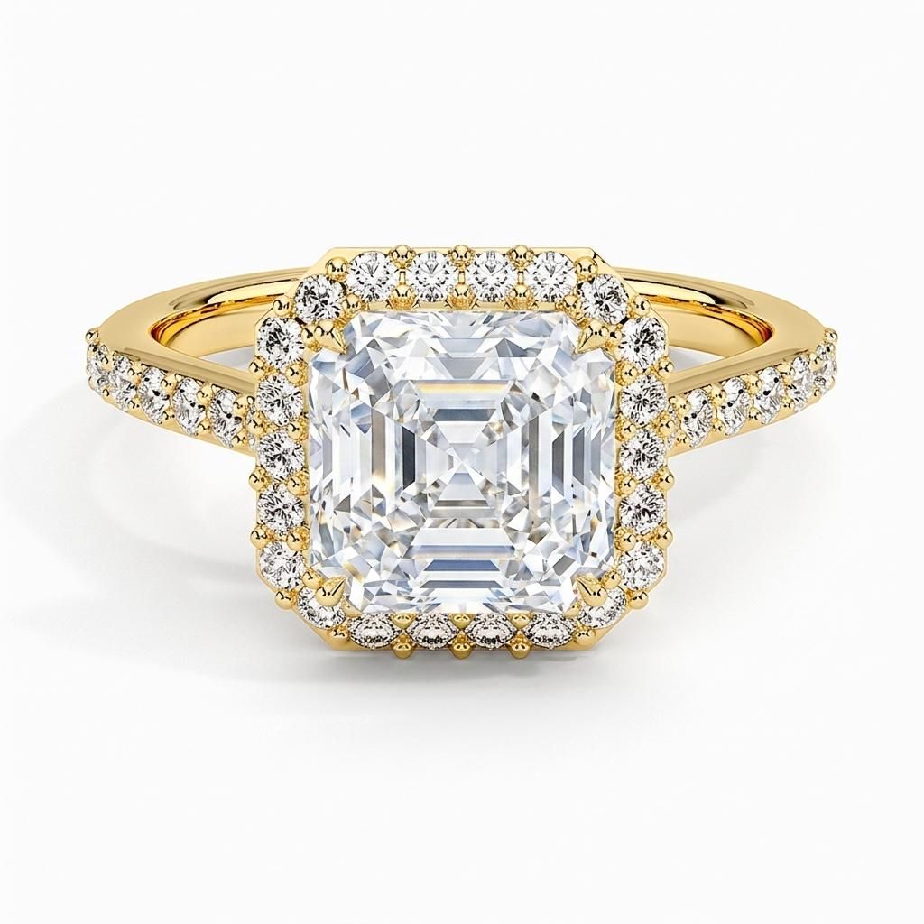 1.75 to 5.75 Carat Asscher Lab Grown Diamond Halo Engagement Ring in 14K Gold