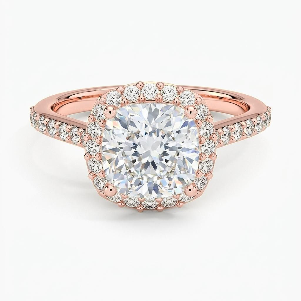 1.75 to 5.75 Carat Cushion Lab Grown Diamond Halo Engagement Ring in 14K Gold