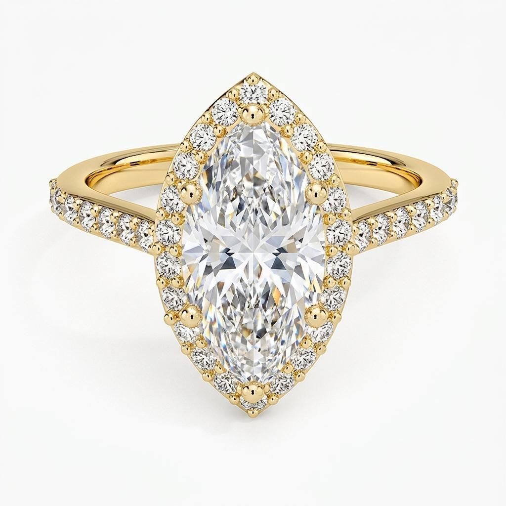 1.75 to 5.75 Carat Marquise Lab Grown Diamond Halo Engagement Ring in 14K Gold