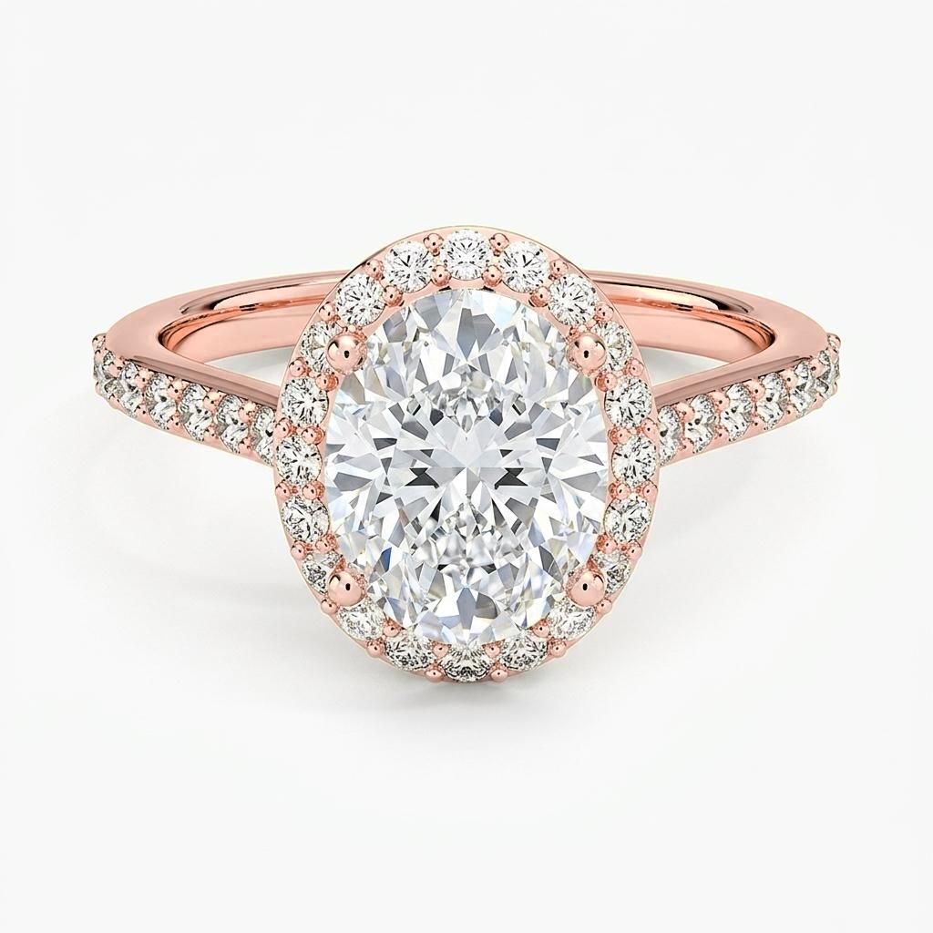 1.75 to 5.75 Carat Oval Lab Grown Diamond Halo Engagement Ring in 14K Gold