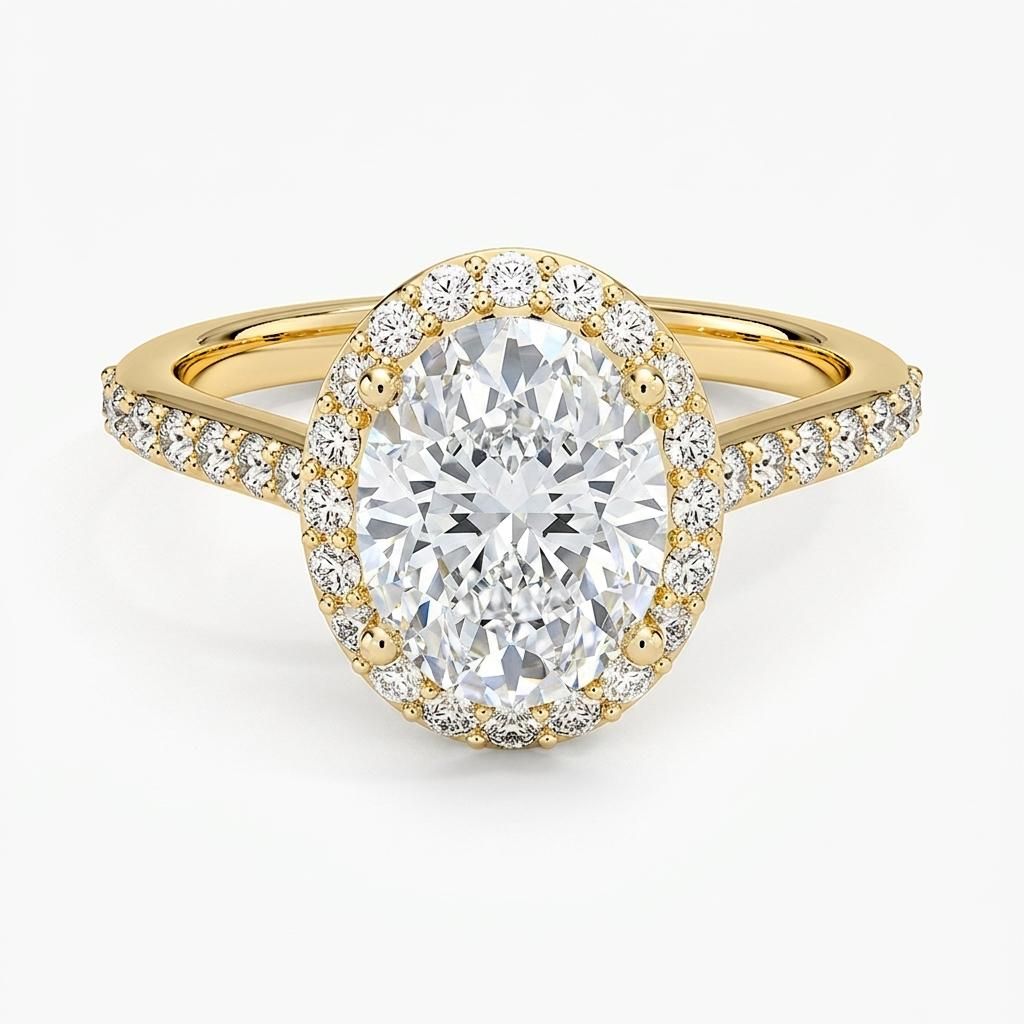 1.75 to 5.75 Carat Oval Lab Grown Diamond Halo Engagement Ring in 14K Gold